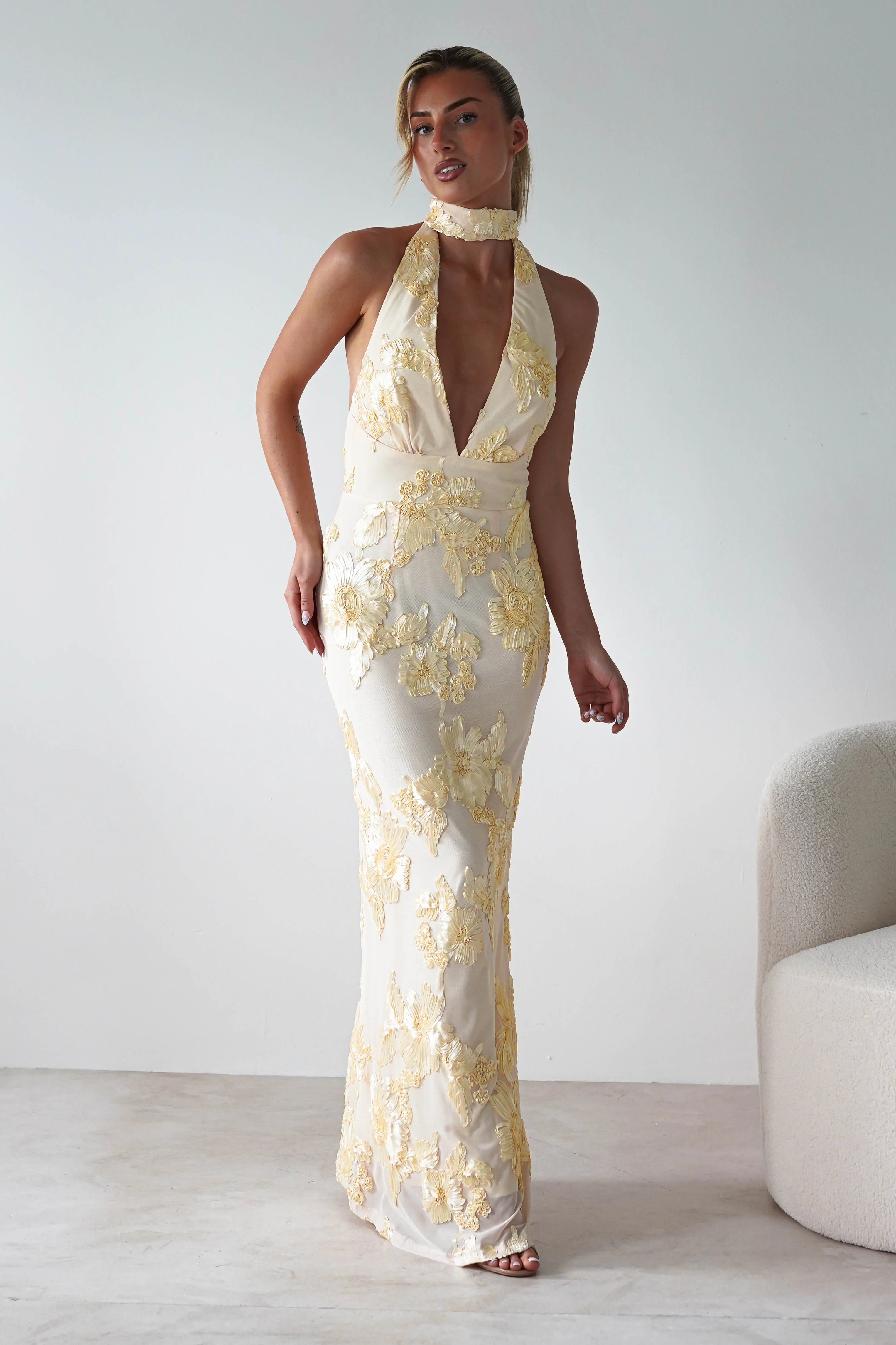 Halsey Tie Back Maxi Dress | Light Yellow - Image 8