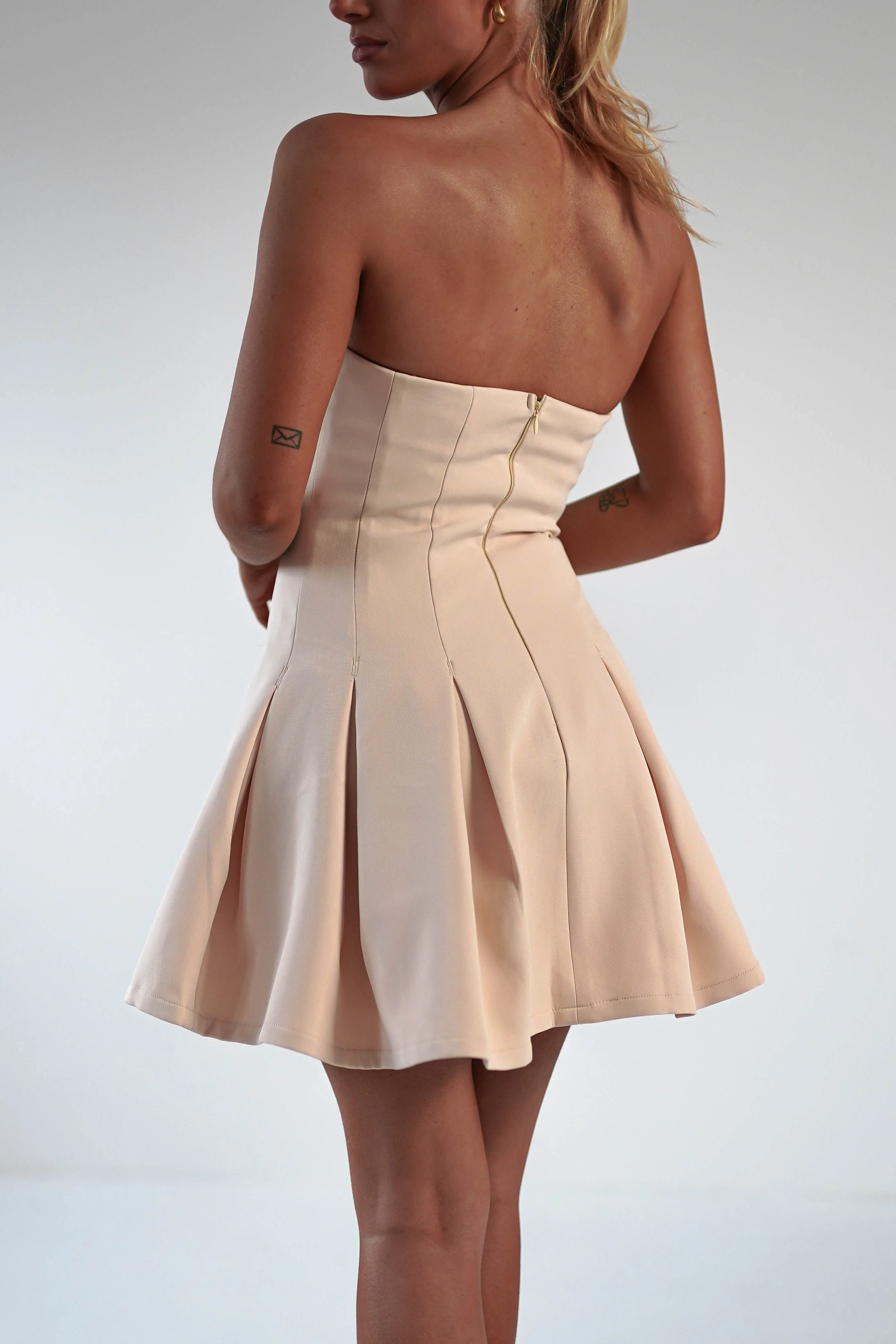 Harper Pleated Mini Dress | Apricot Cream - Image 3