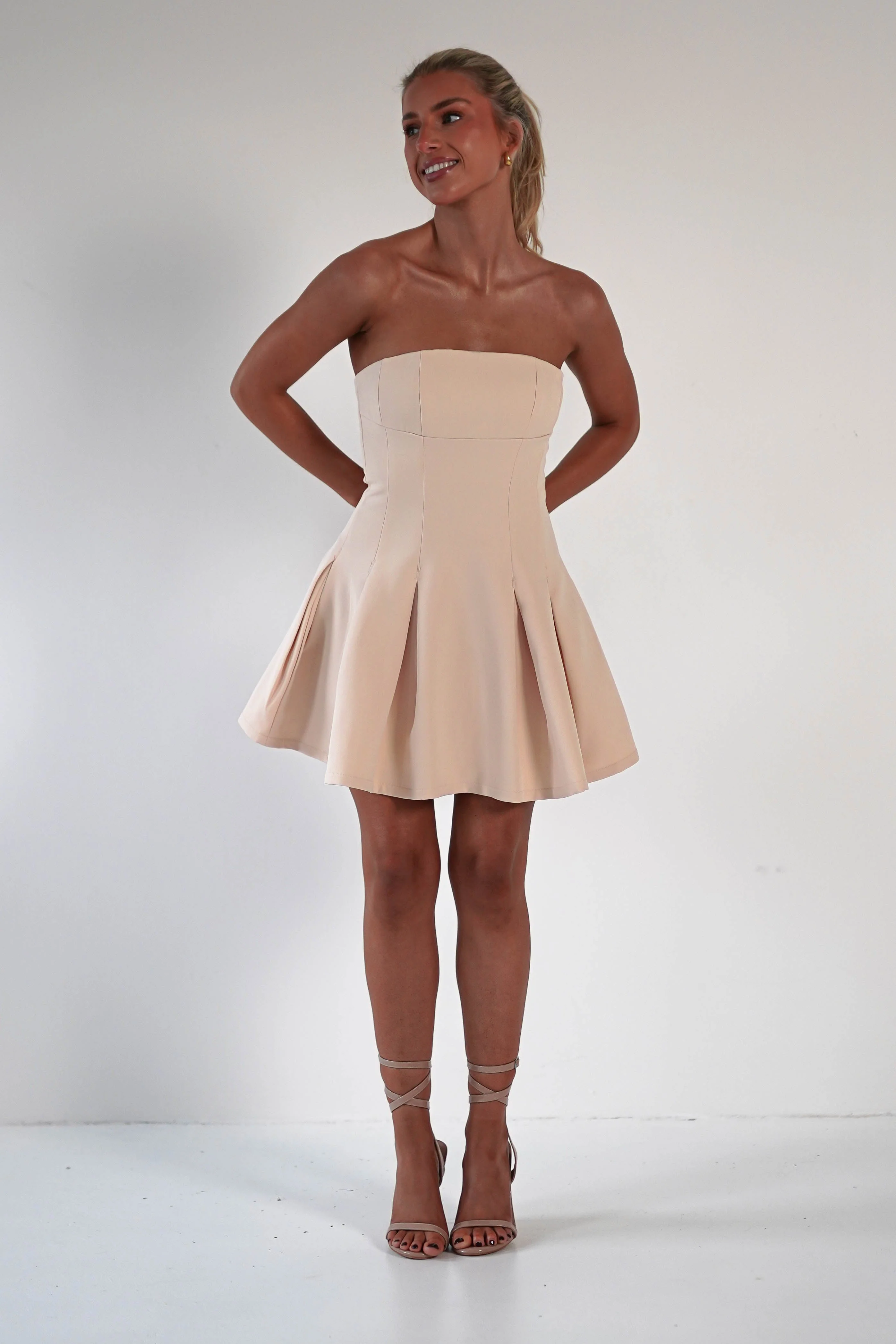 Harper Pleated Mini Dress | Apricot Cream - Image 5