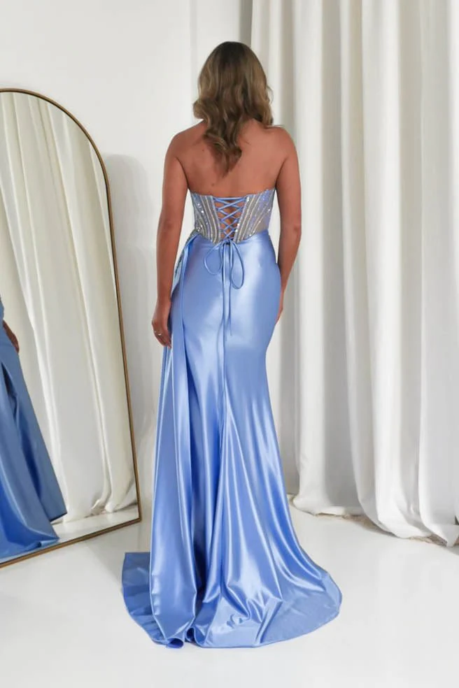 Hazelle Crystal Embellished Corset Gown | Blue - Image 9