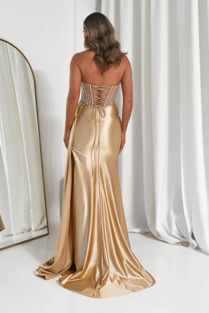 Hazelle Crystal Embellished Corset Gown | Gold - Image 4