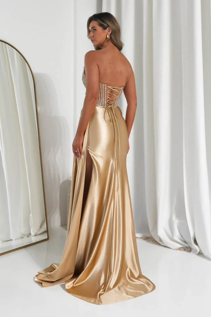 Hazelle Crystal Embellished Corset Gown | Gold - Image 6