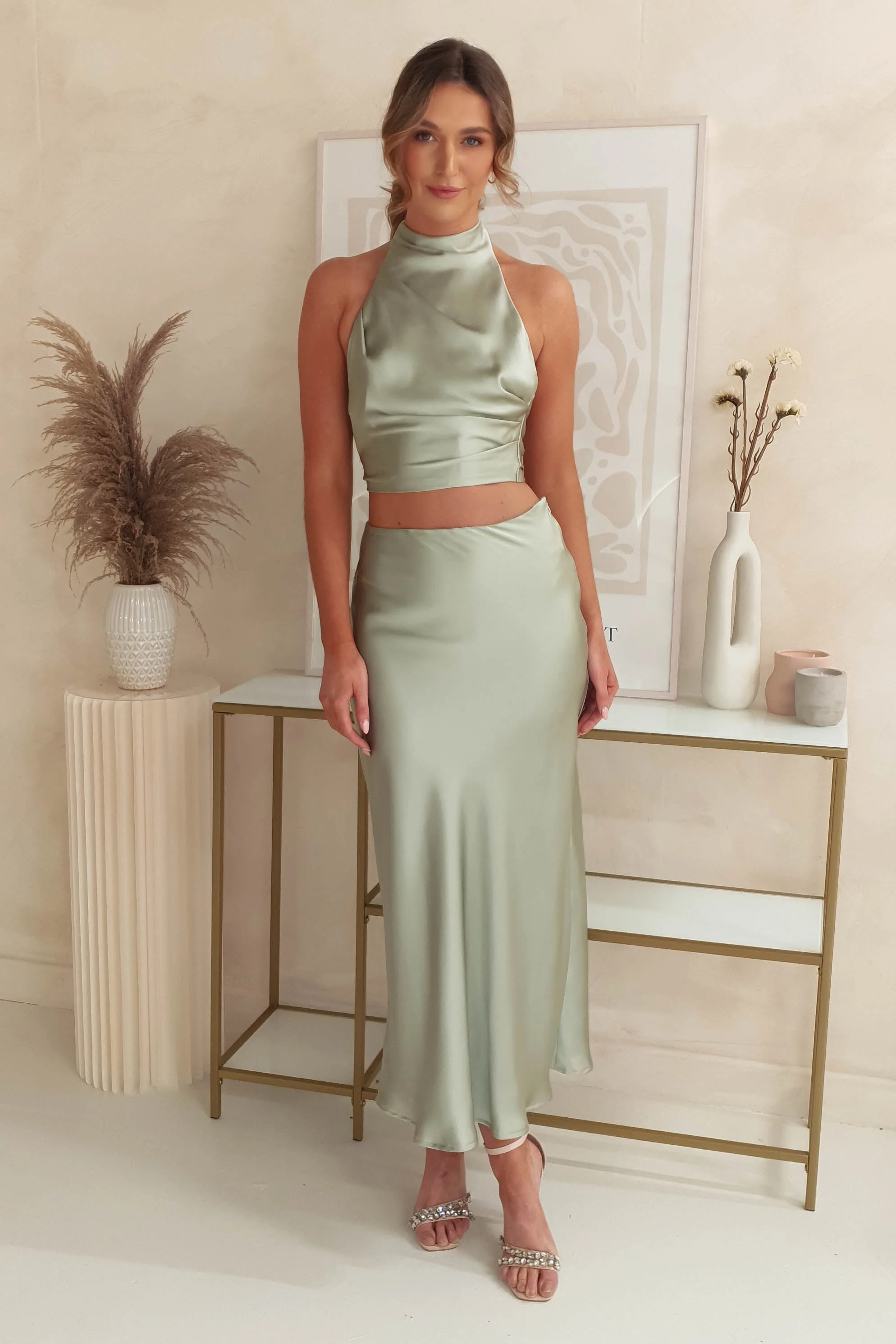 Imogen Satin Maxi Skirt | Sage - Image 3
