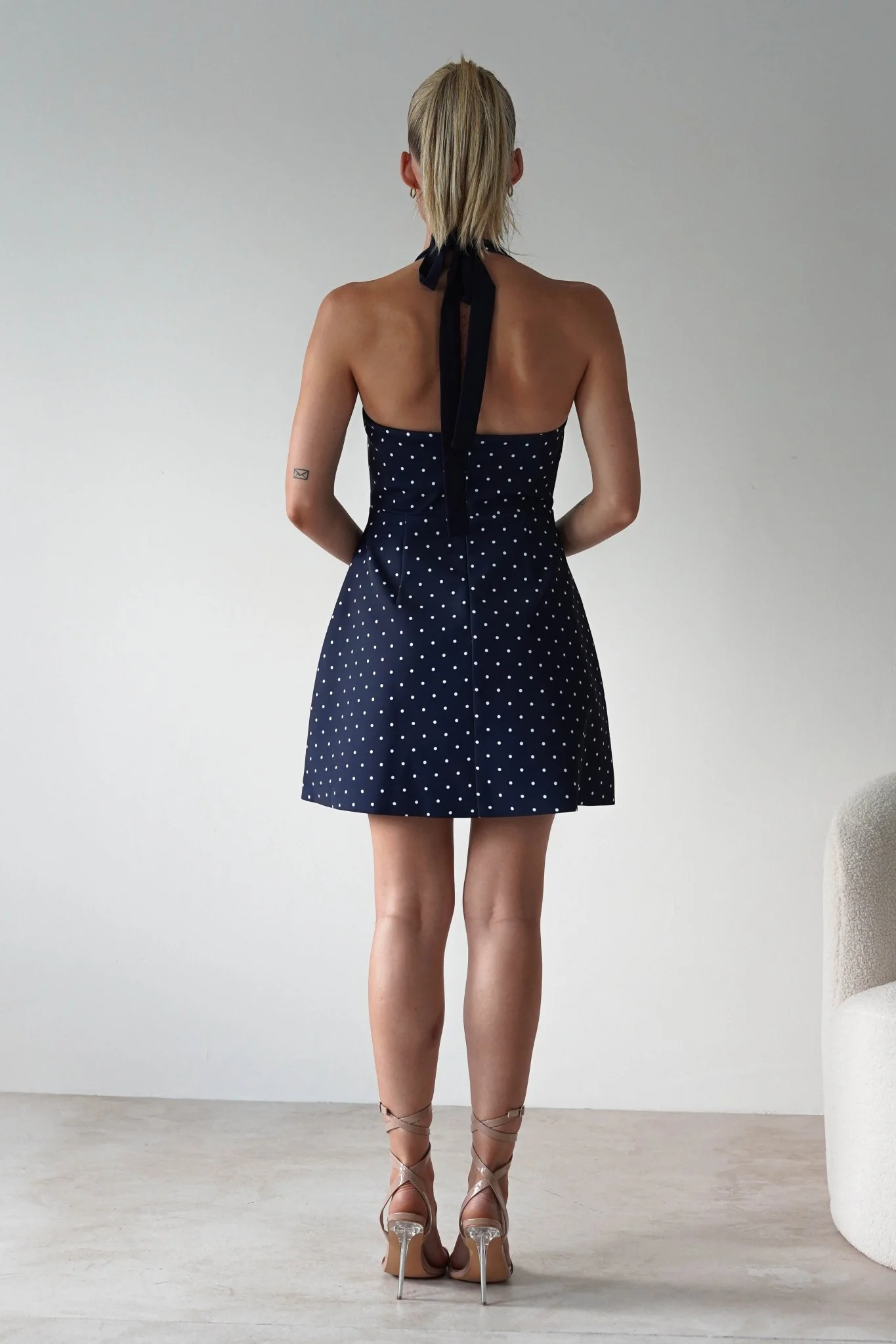 Isobel Polka Dot Halterneck Mini Dress | Navy - Image 6