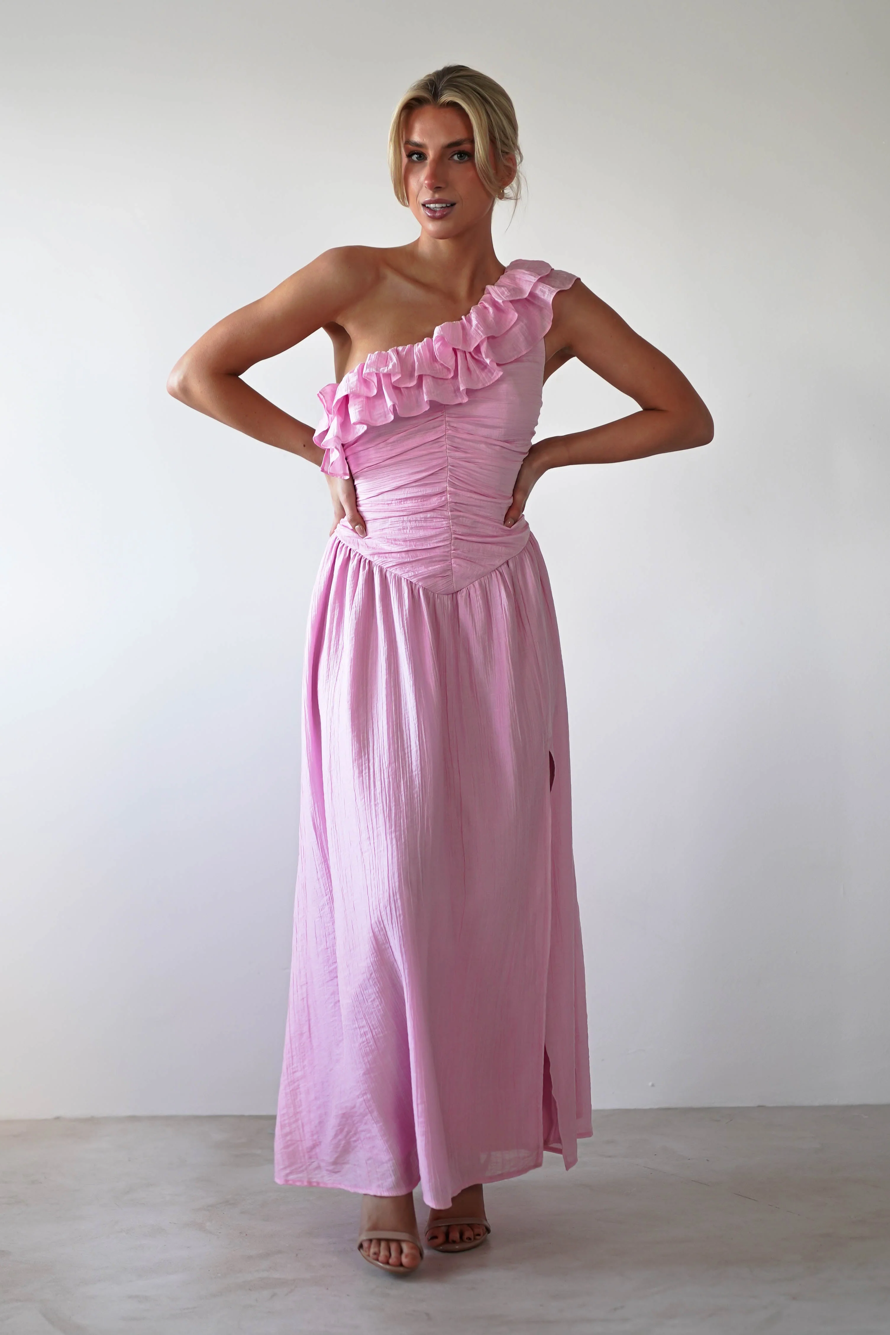 Jamie Ruffle One Shoulder Midaxi | Pink - Image 3