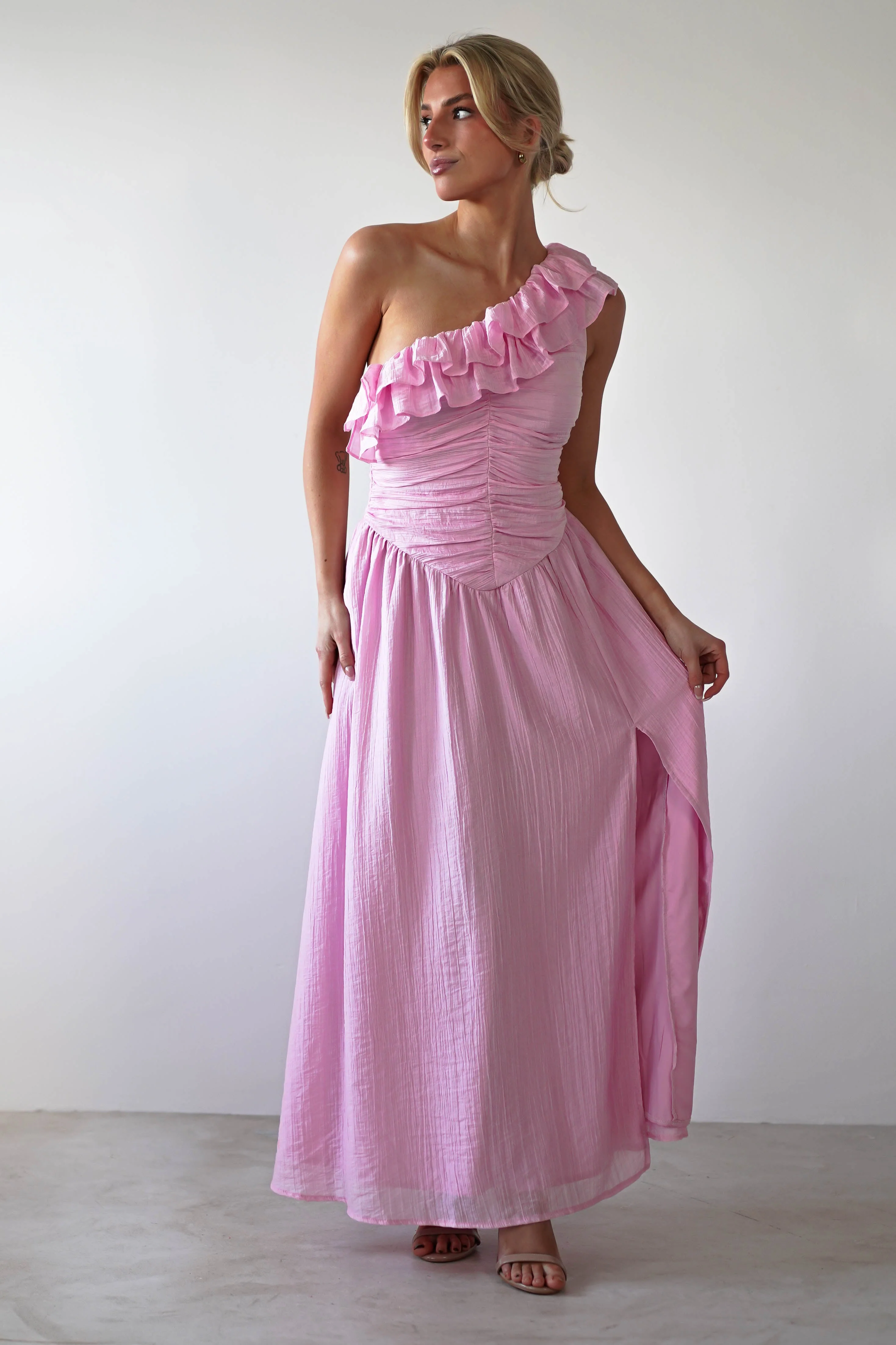 Jamie Ruffle One Shoulder Midaxi | Pink - Image 6