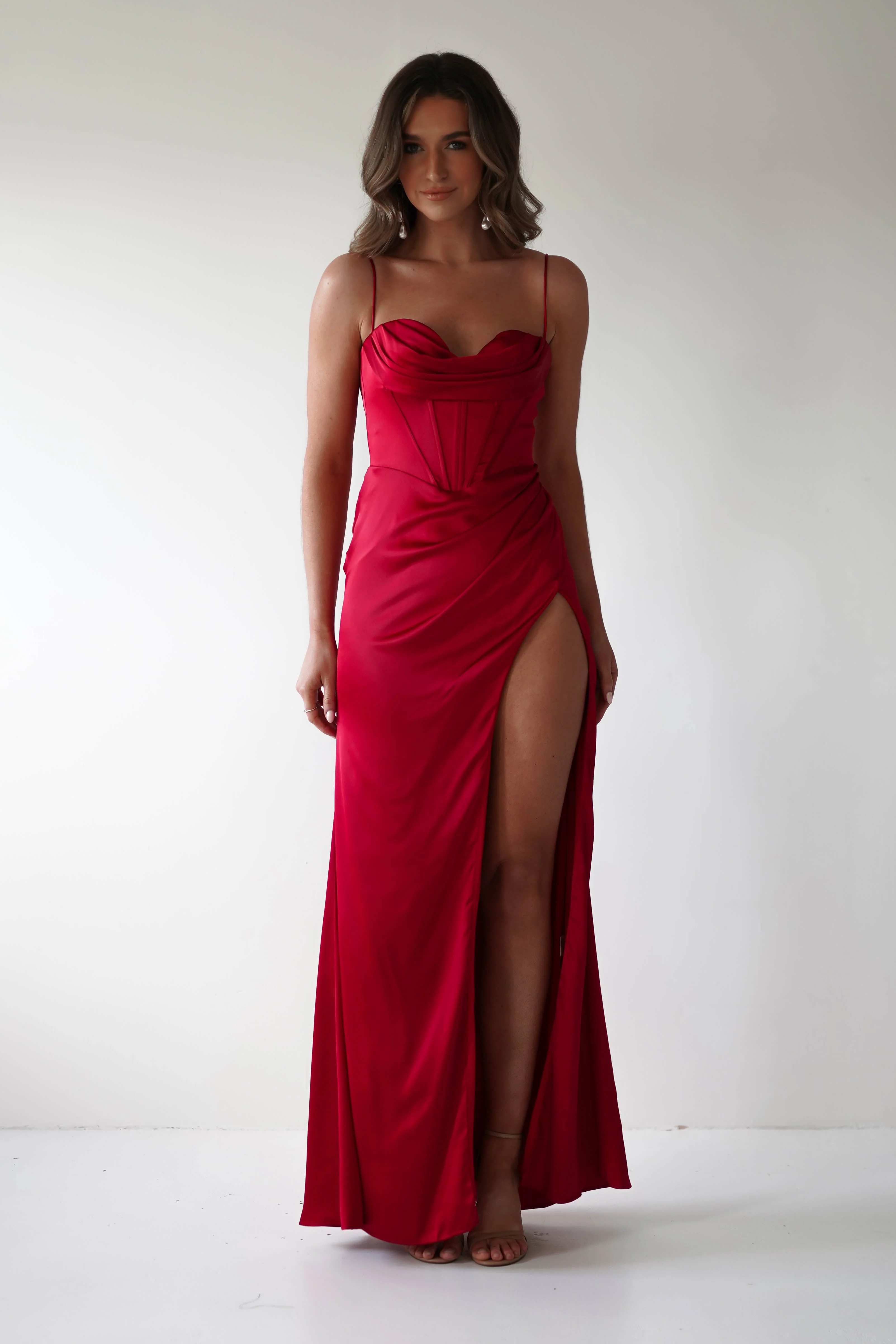 Julianne Corset Satin Gown | Red - Image 10