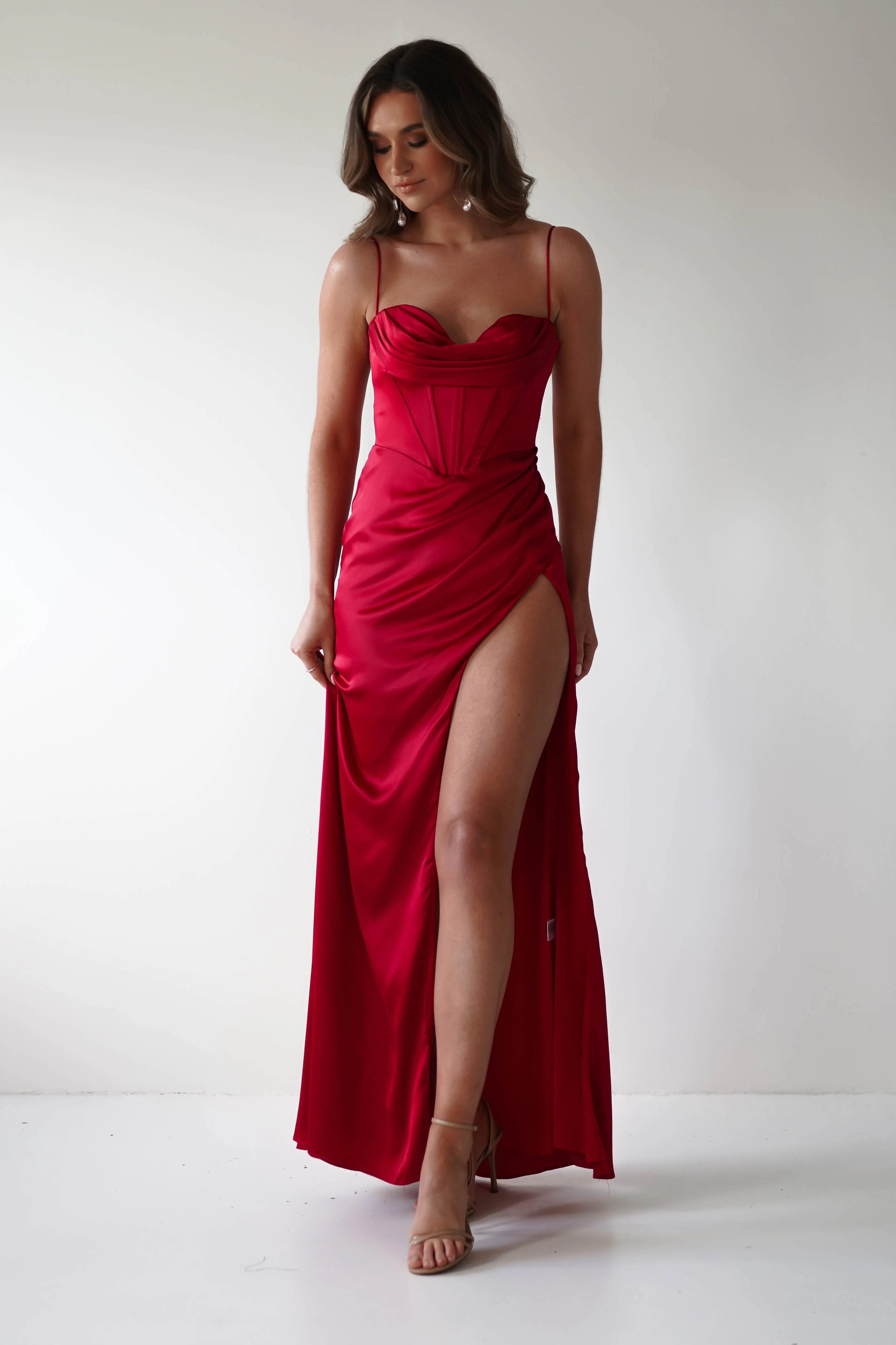 Julianne Corset Satin Gown | Red - Image 11