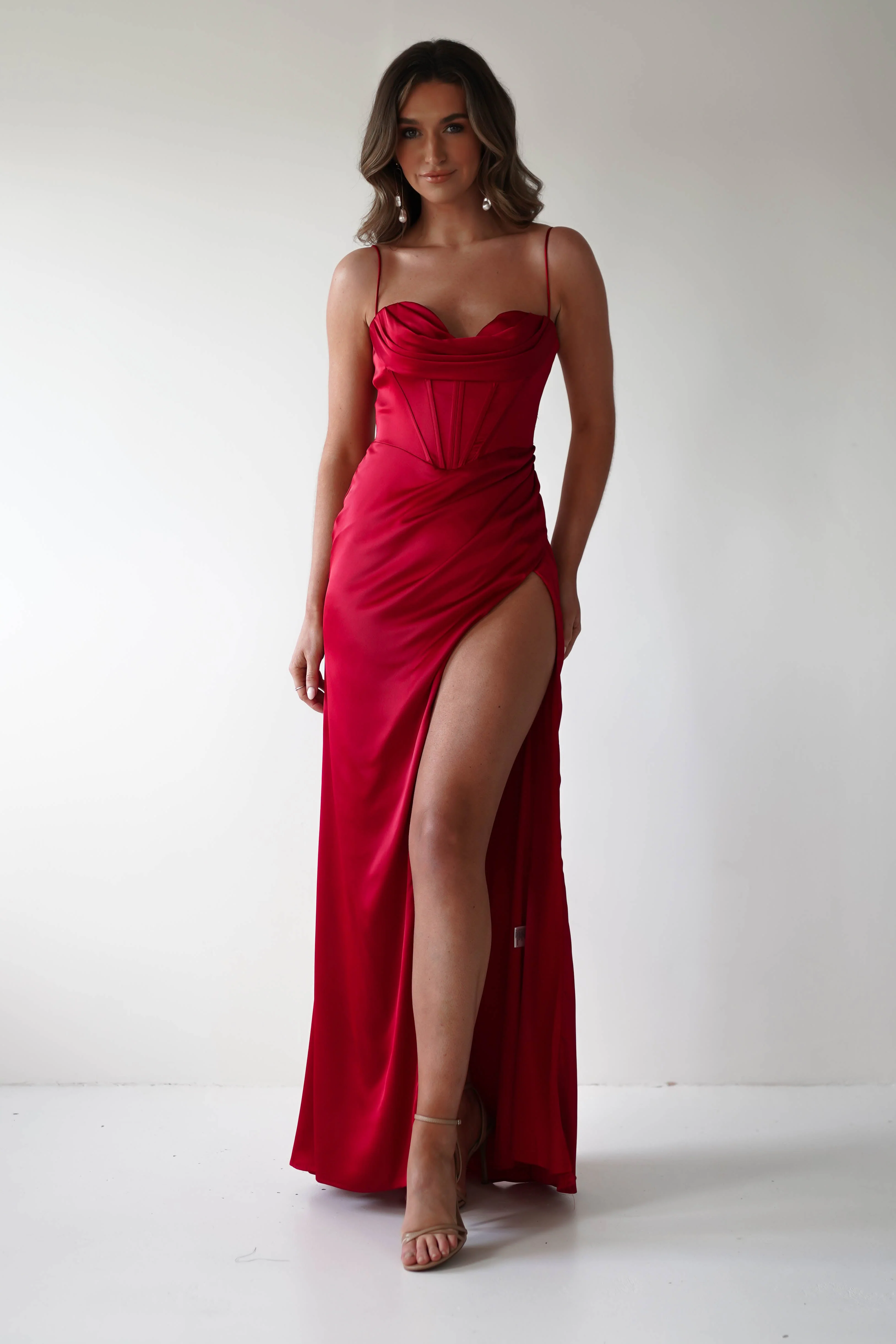 Julianne Corset Satin Gown | Red - Image 4