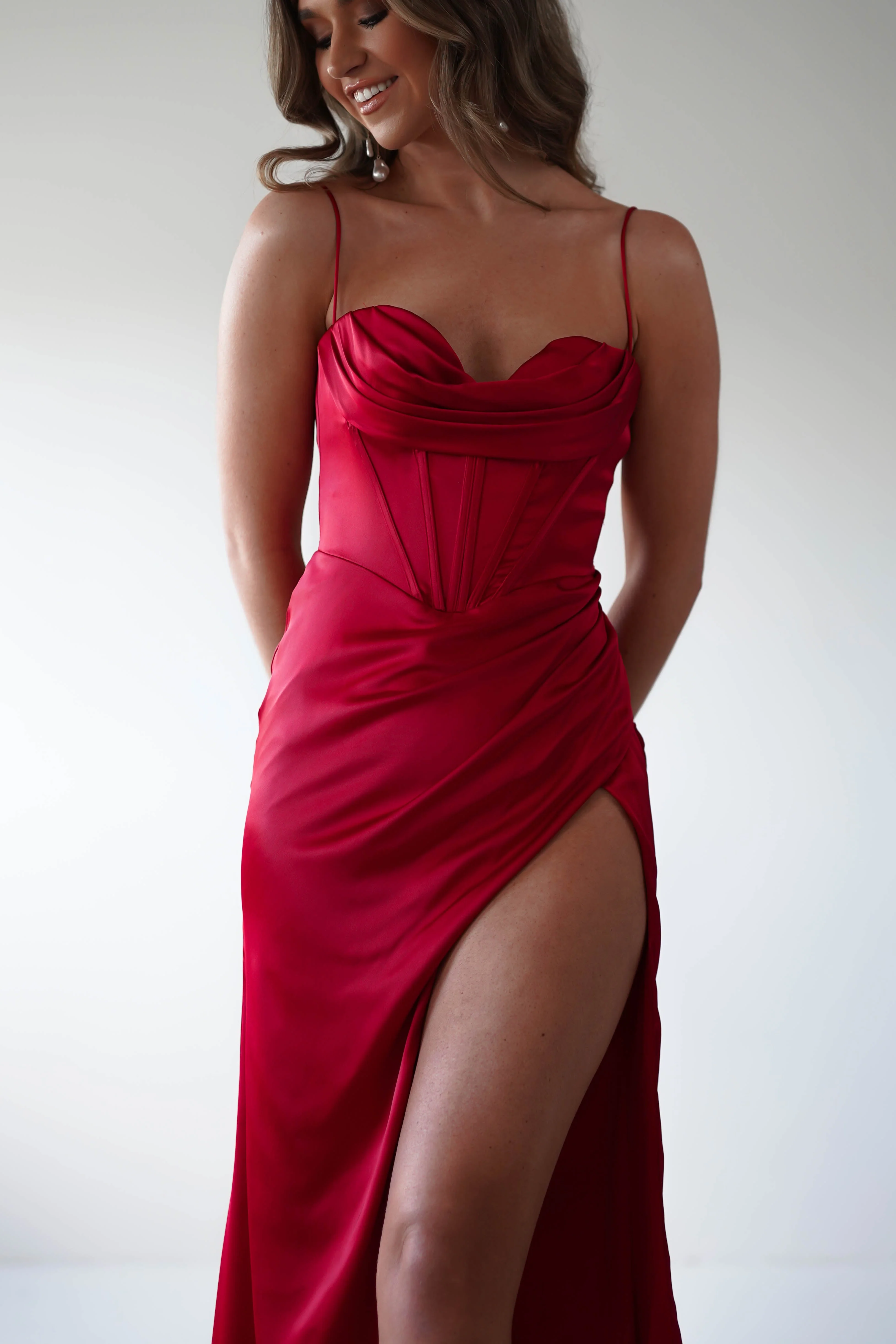 Julianne Corset Satin Gown | Red - Image 7