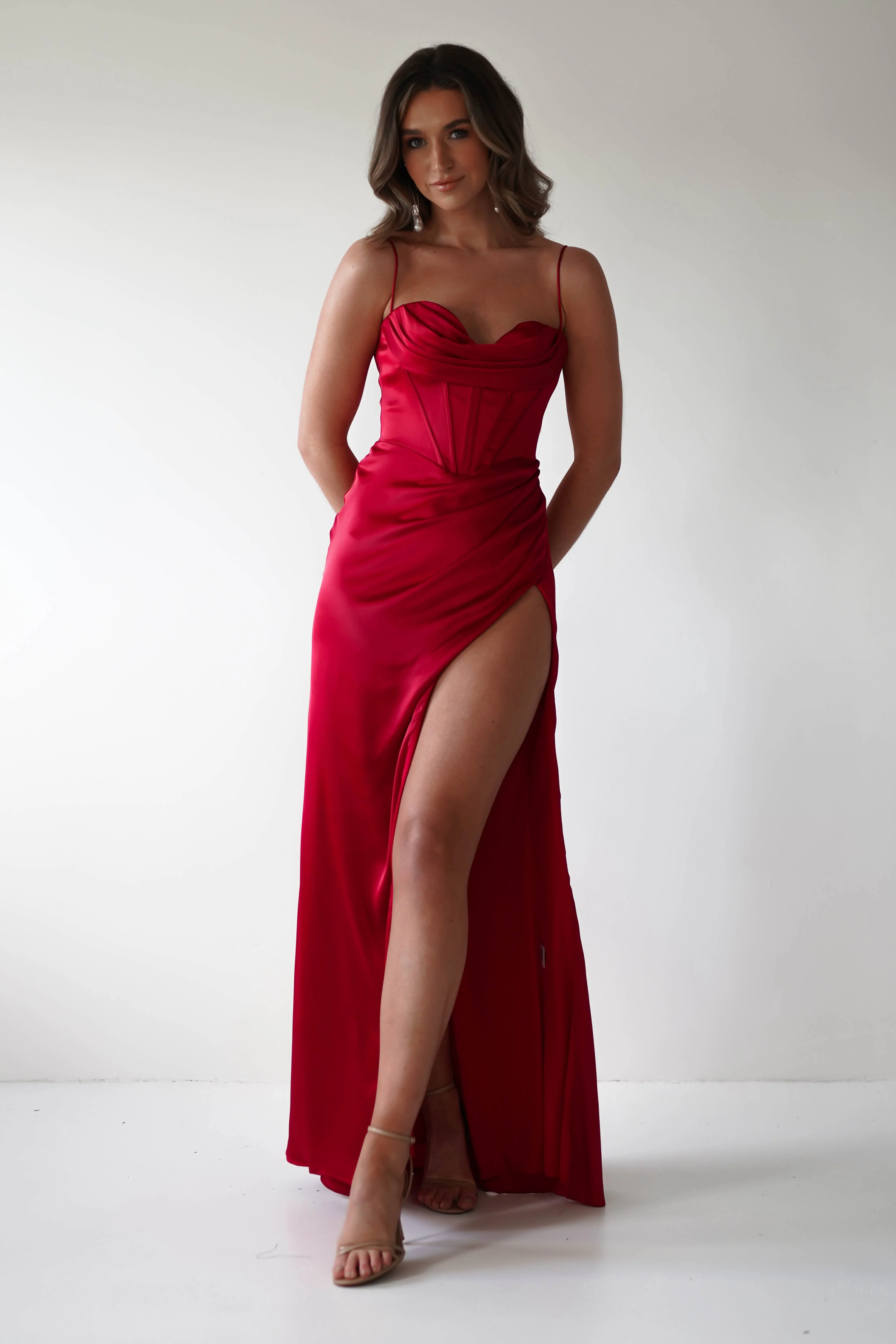 Julianne Corset Satin Gown | Red - Image 8