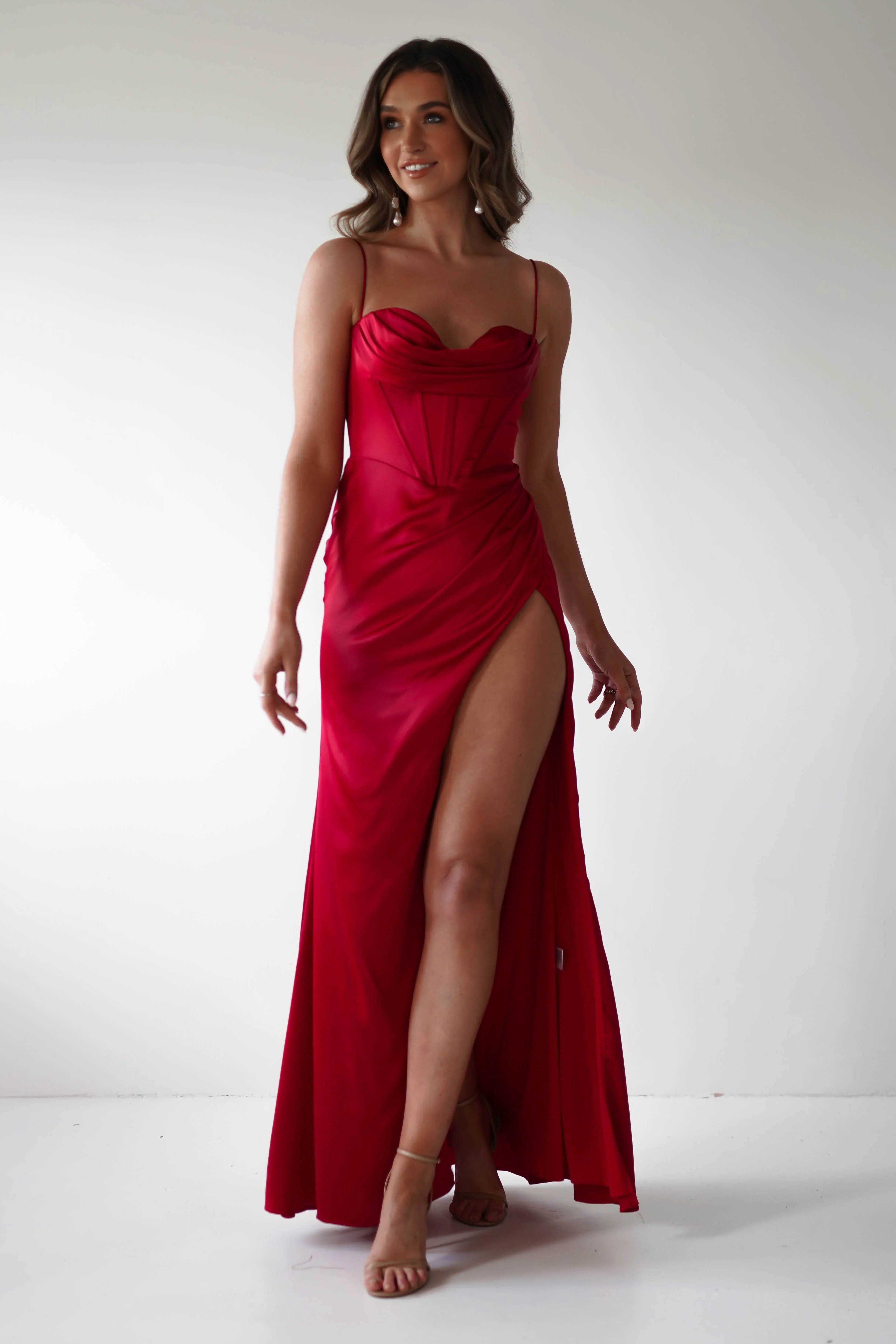 Julianne Corset Satin Gown | Red - Image 9