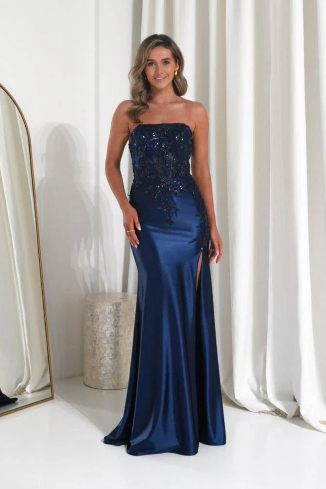 June Embellished Strapless Gown | Navy - Image 3