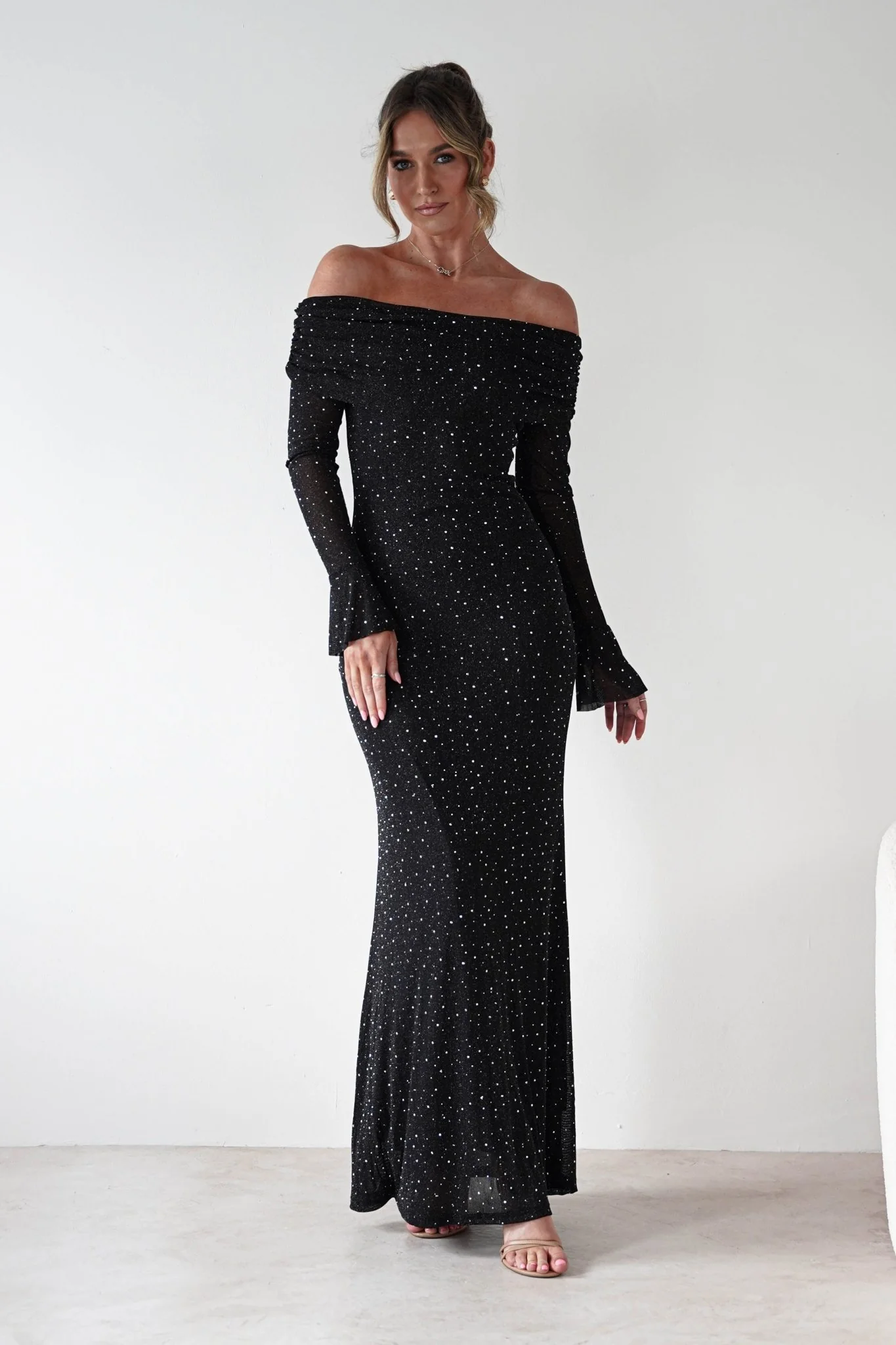 Katalina Sparkling Rhinestone Maxi Dress | Black - Image 6