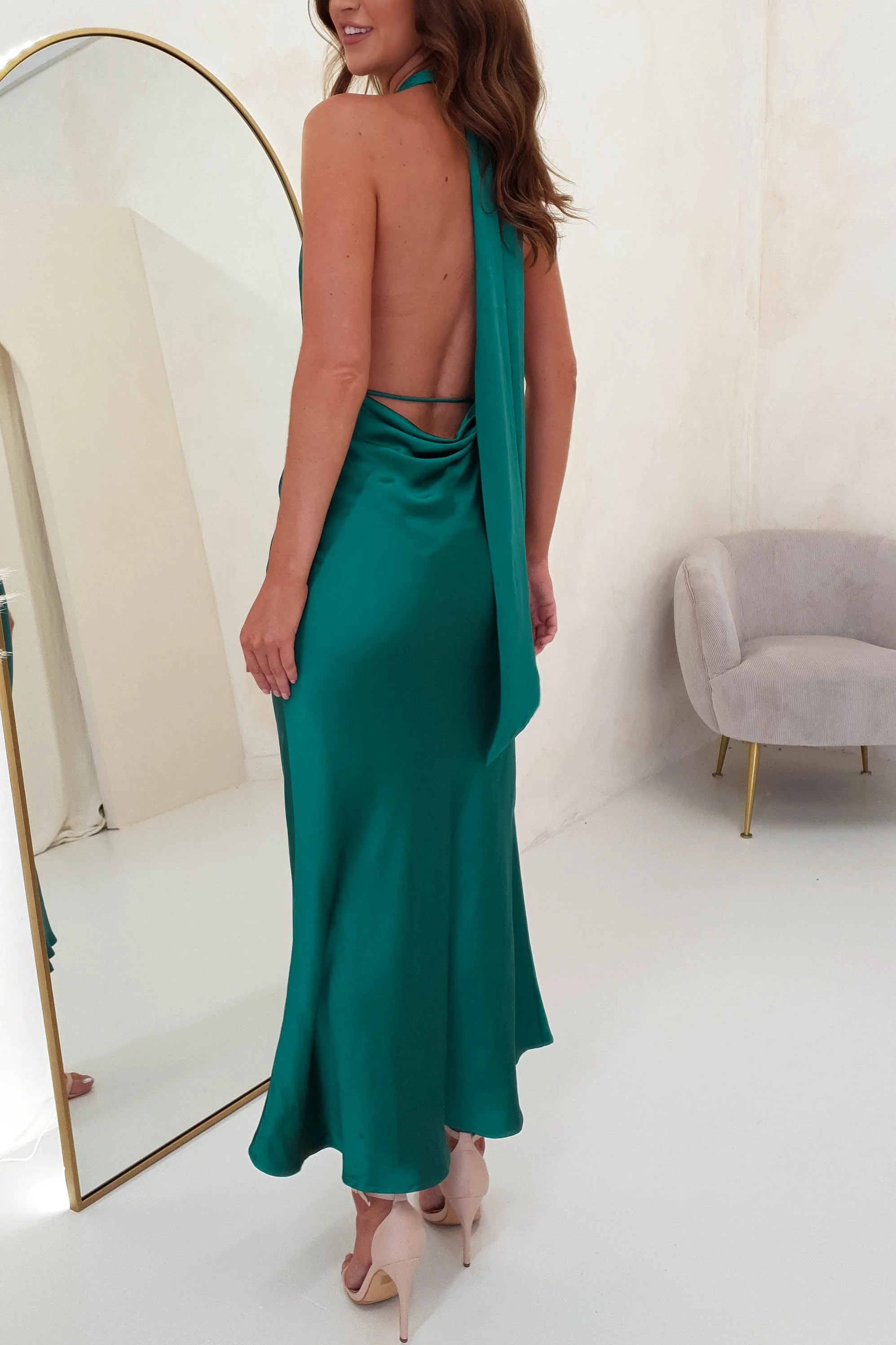 Kaylah Satin Halter Neck Maxi Dress | Green - Image 6