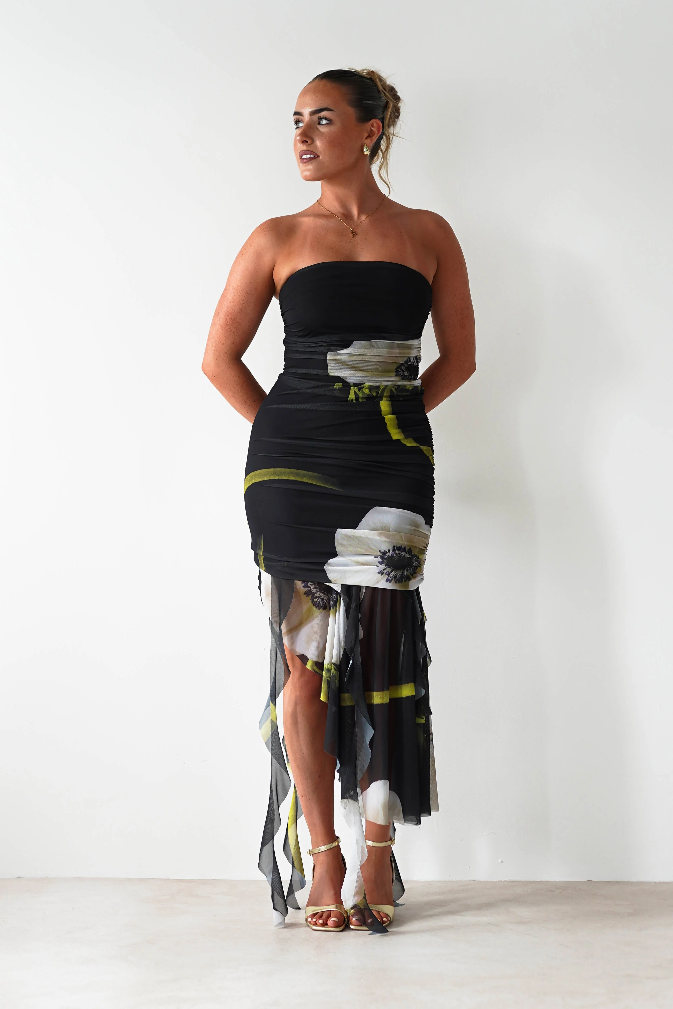 Kristie Strapless Mesh Midi Dress | Black - Image 4