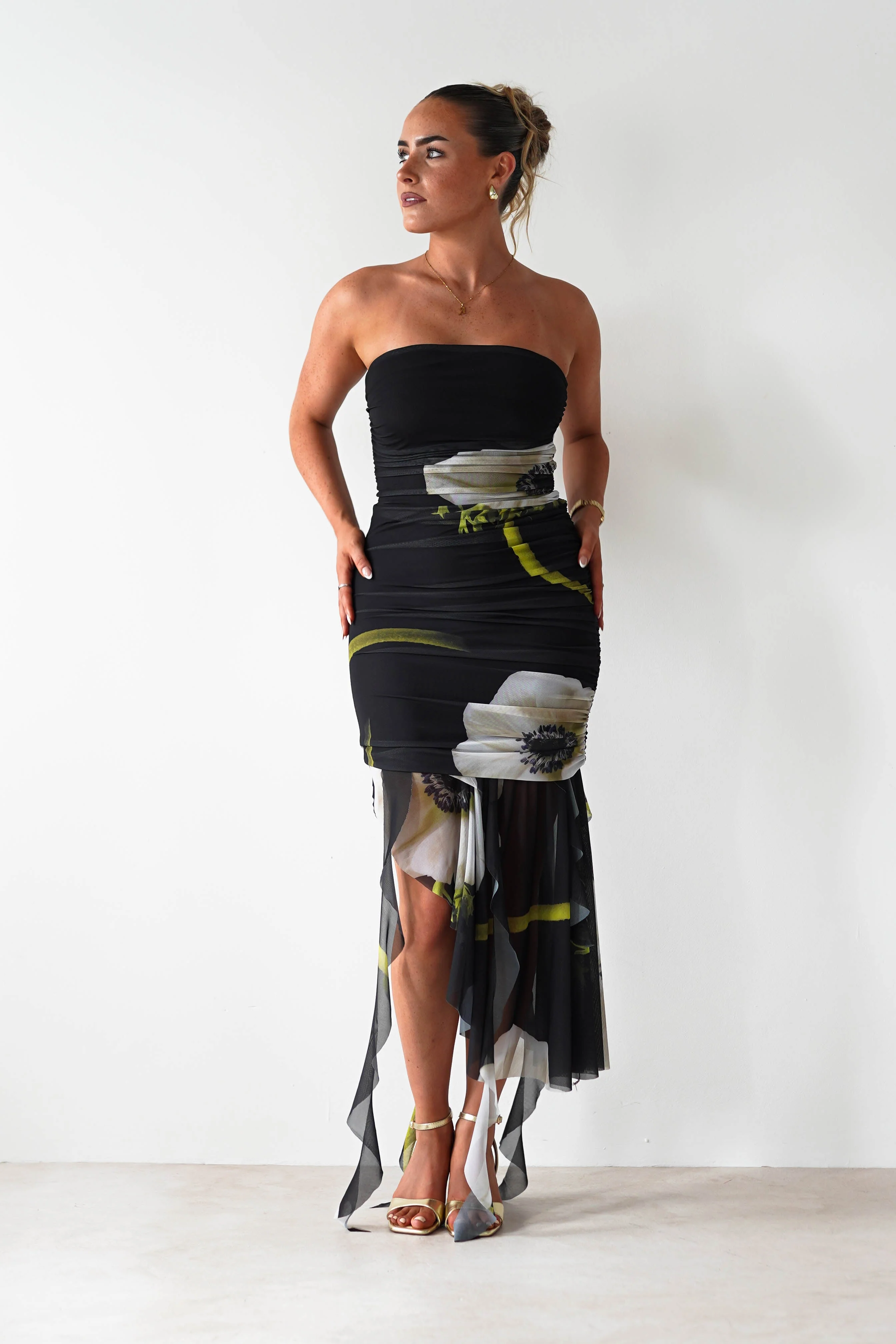 Kristie Strapless Mesh Midi Dress | Black - Image 7