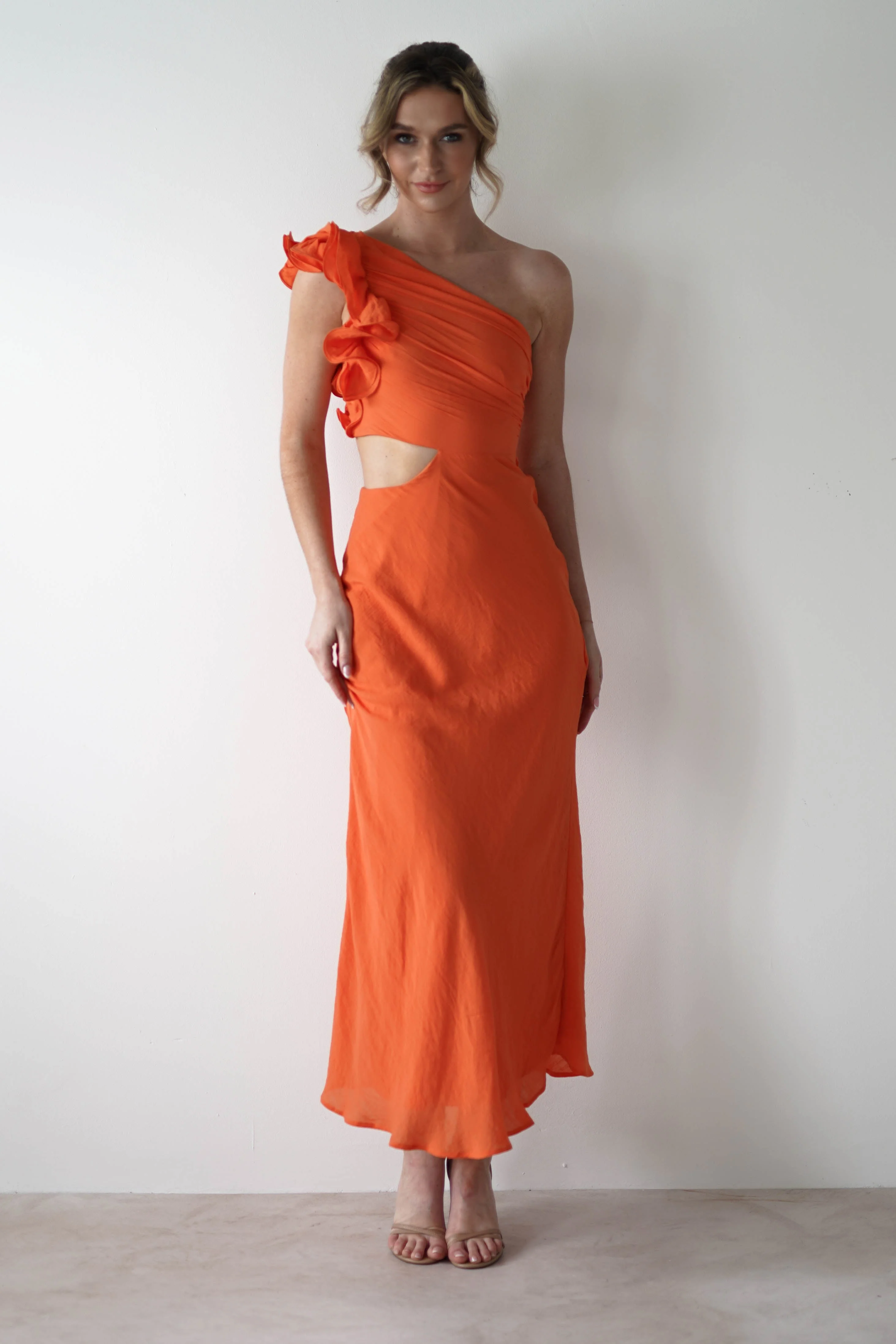 Logen Ruffle Sleeve Midaxi | Orange - Image 4