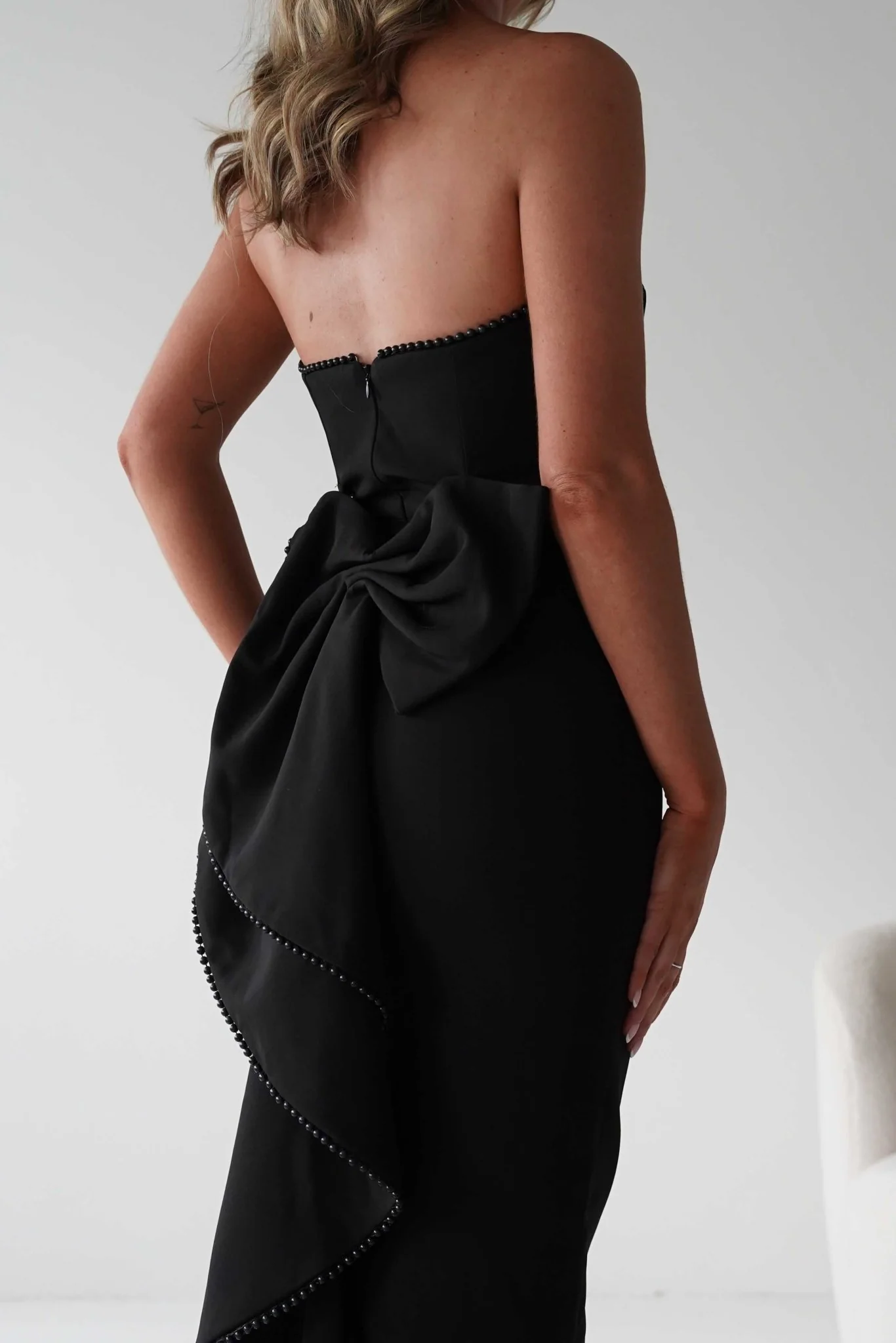 Louisiana Pearl Bow Strapless Dress | Black - Image 7