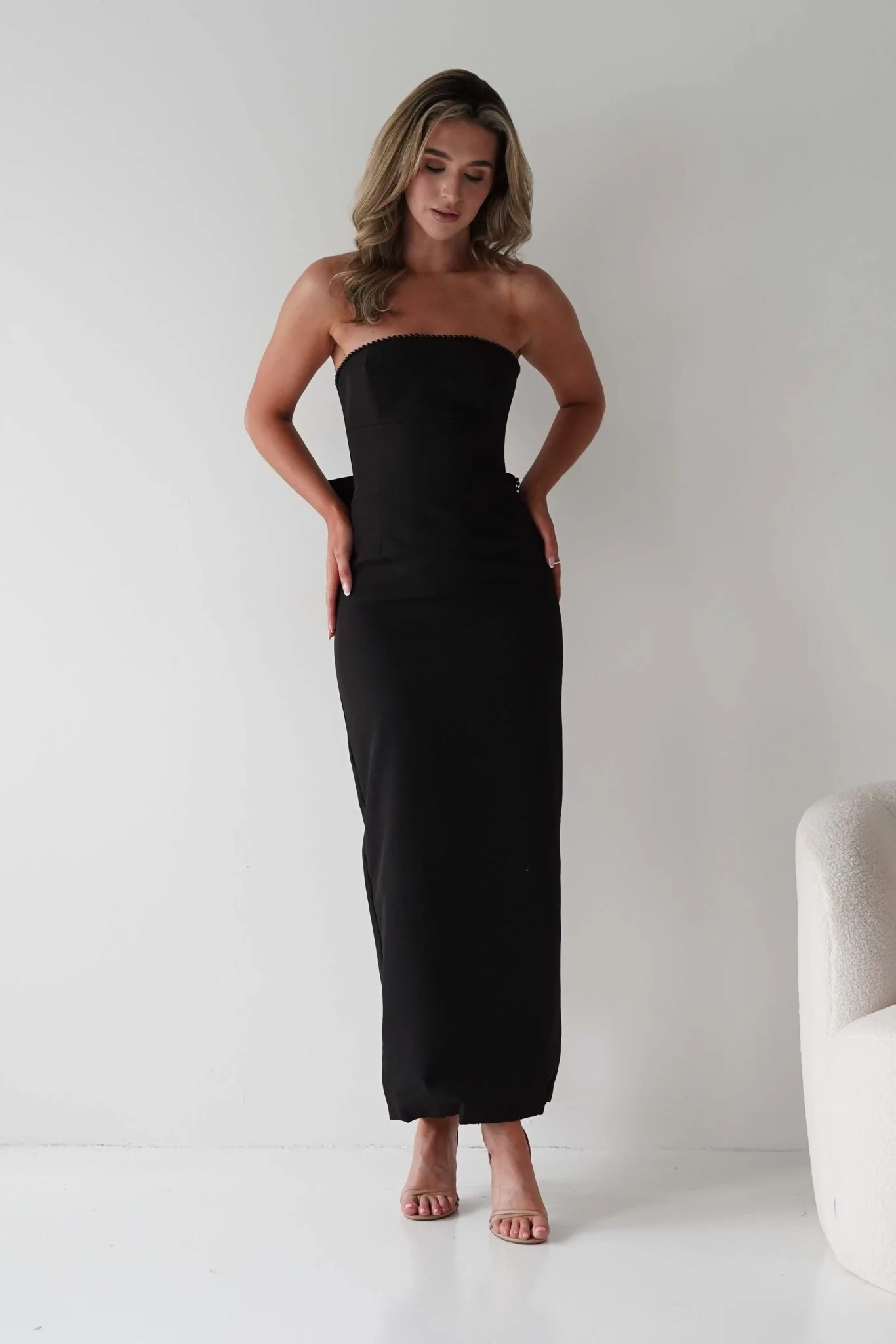 Louisiana Pearl Bow Strapless Dress | Black - Image 9