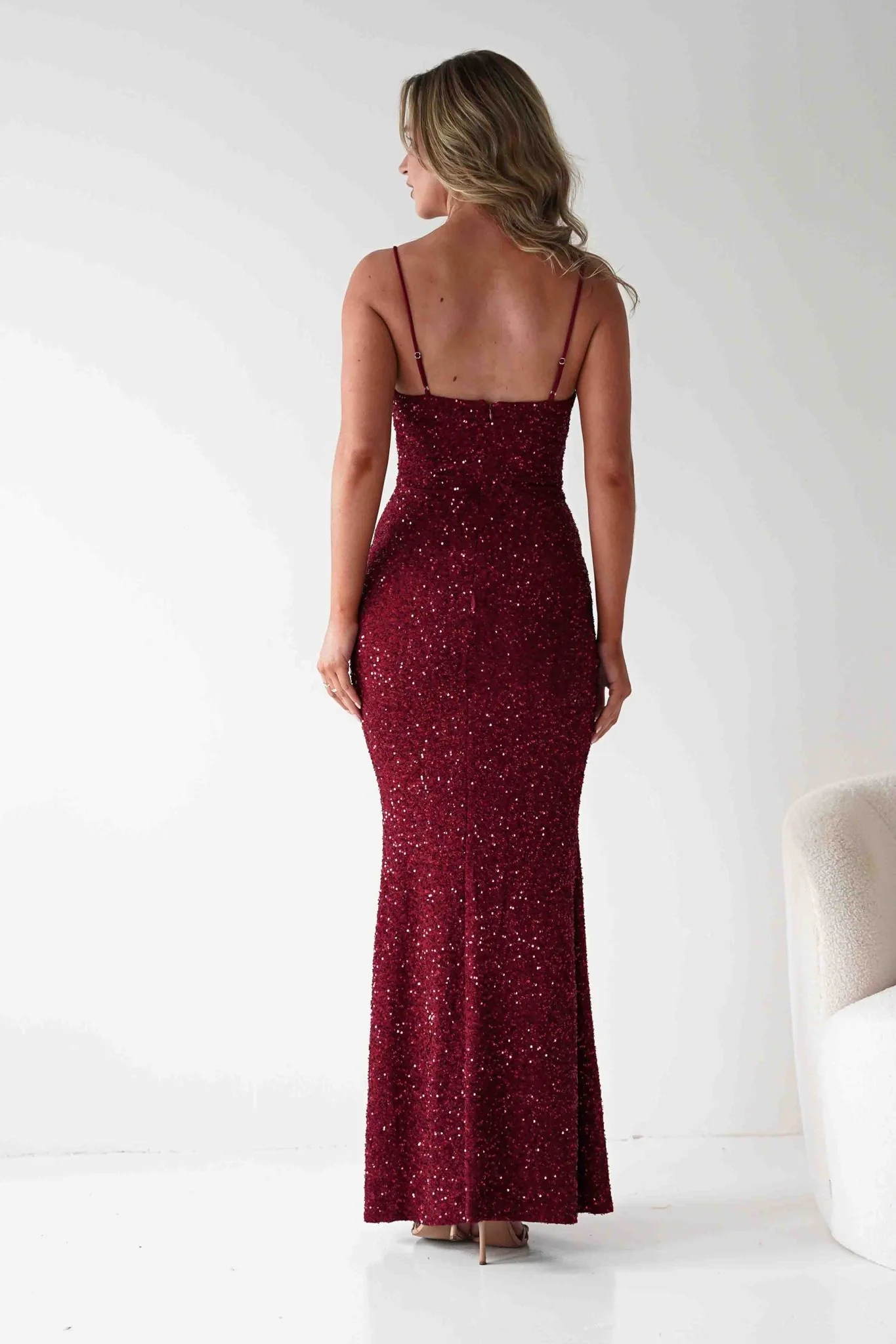 Maria Sequin Bodycon Maxi Gown | Dark Red - Image 4