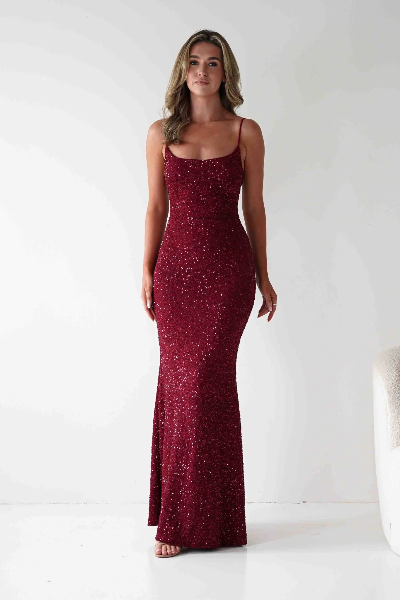 Maria Sequin Bodycon Maxi Gown | Dark Red - Image 5
