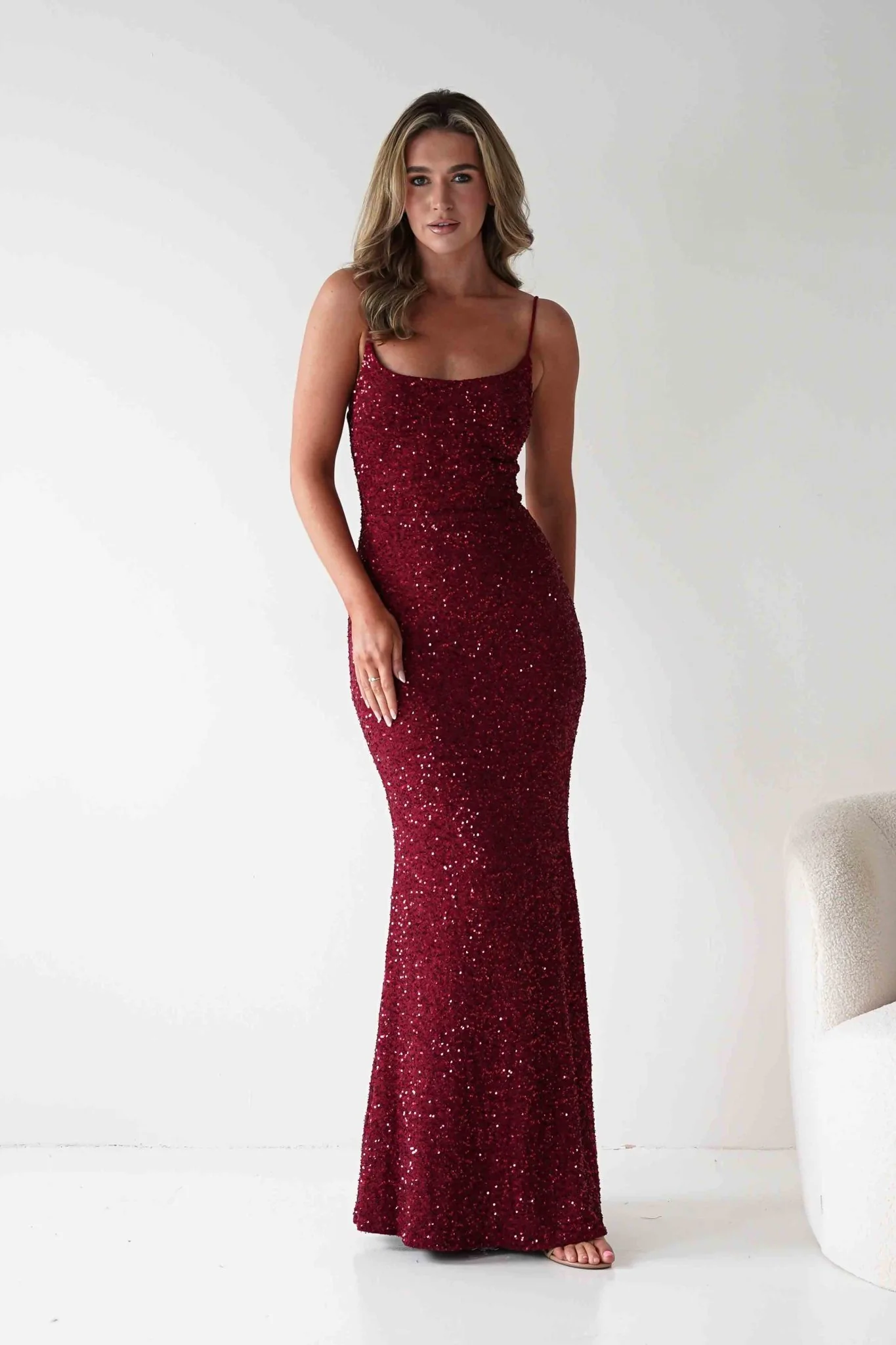 Maria Sequin Bodycon Maxi Gown | Dark Red - Image 7