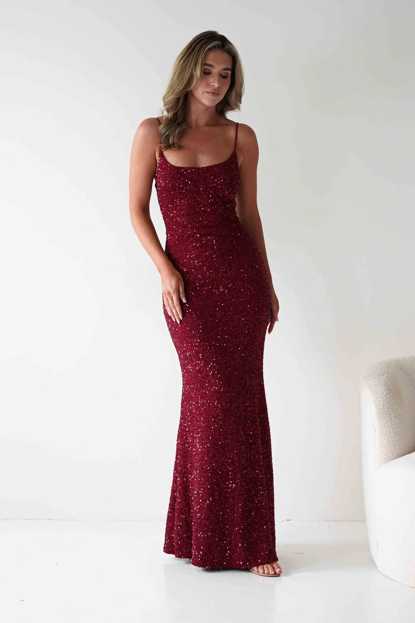 Maria Sequin Bodycon Maxi Gown | Dark Red - Image 8
