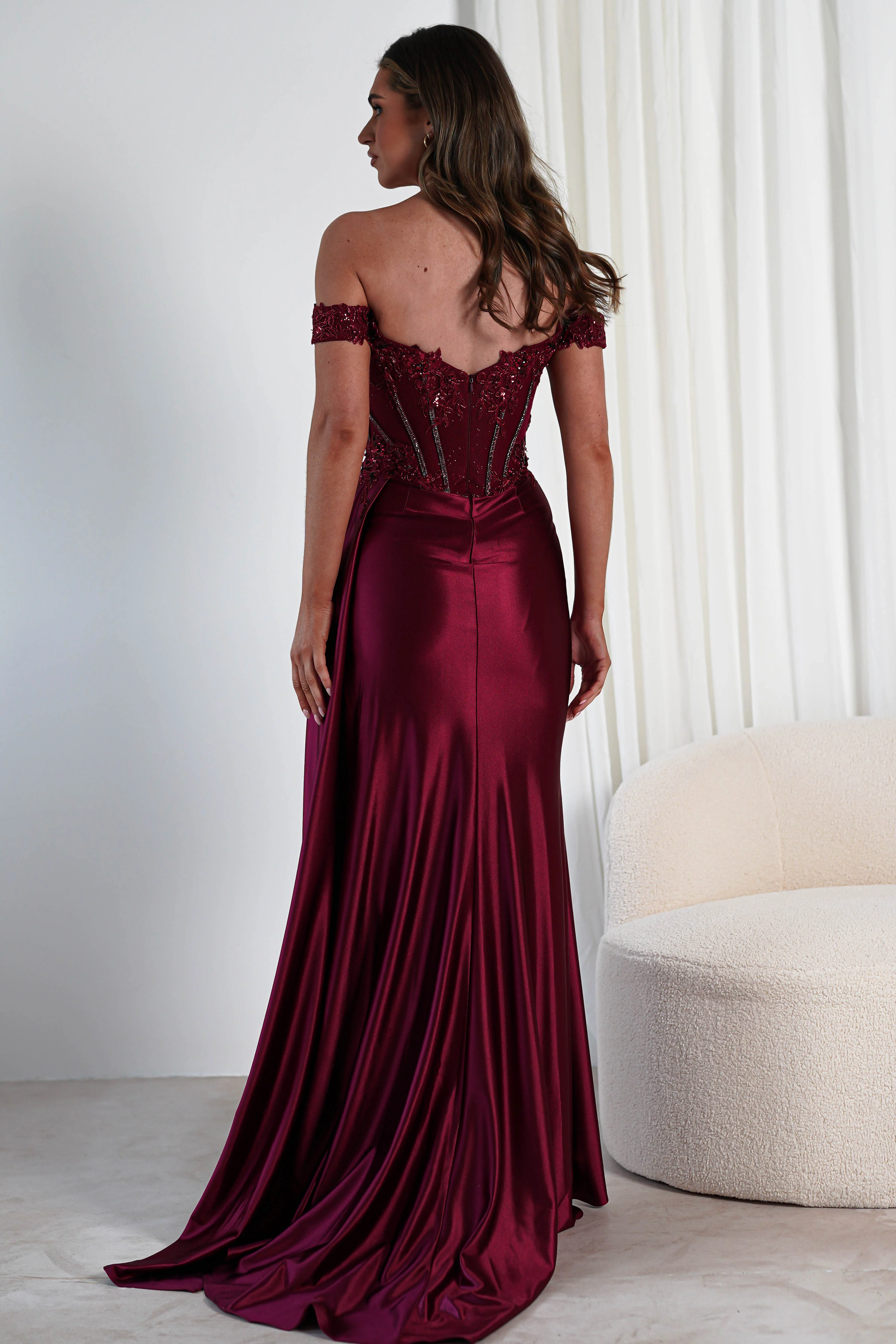 Marsela Lace Bodice Gown | Burgundy - Image 3