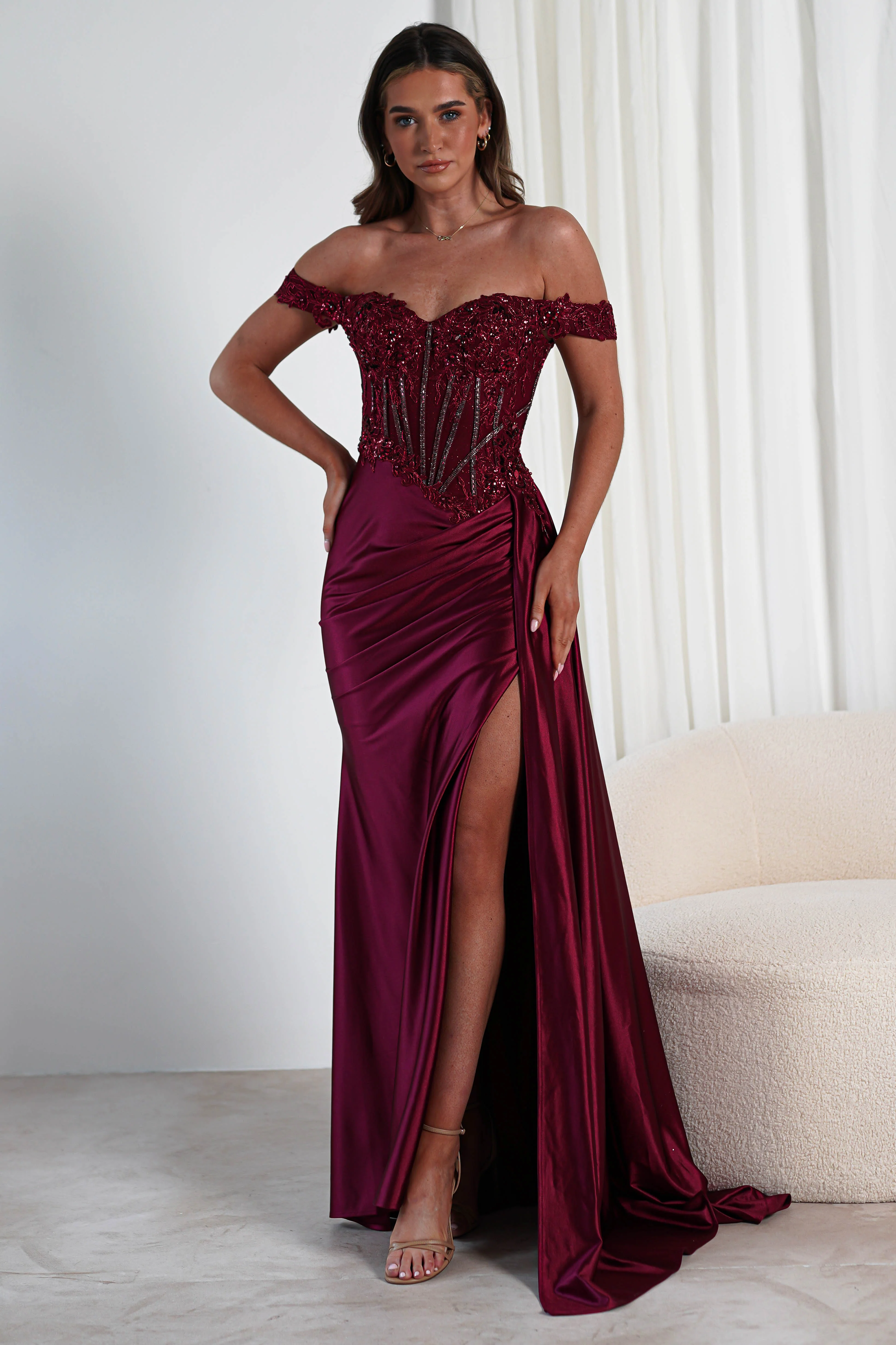 Marsela Lace Bodice Gown | Burgundy - Image 4