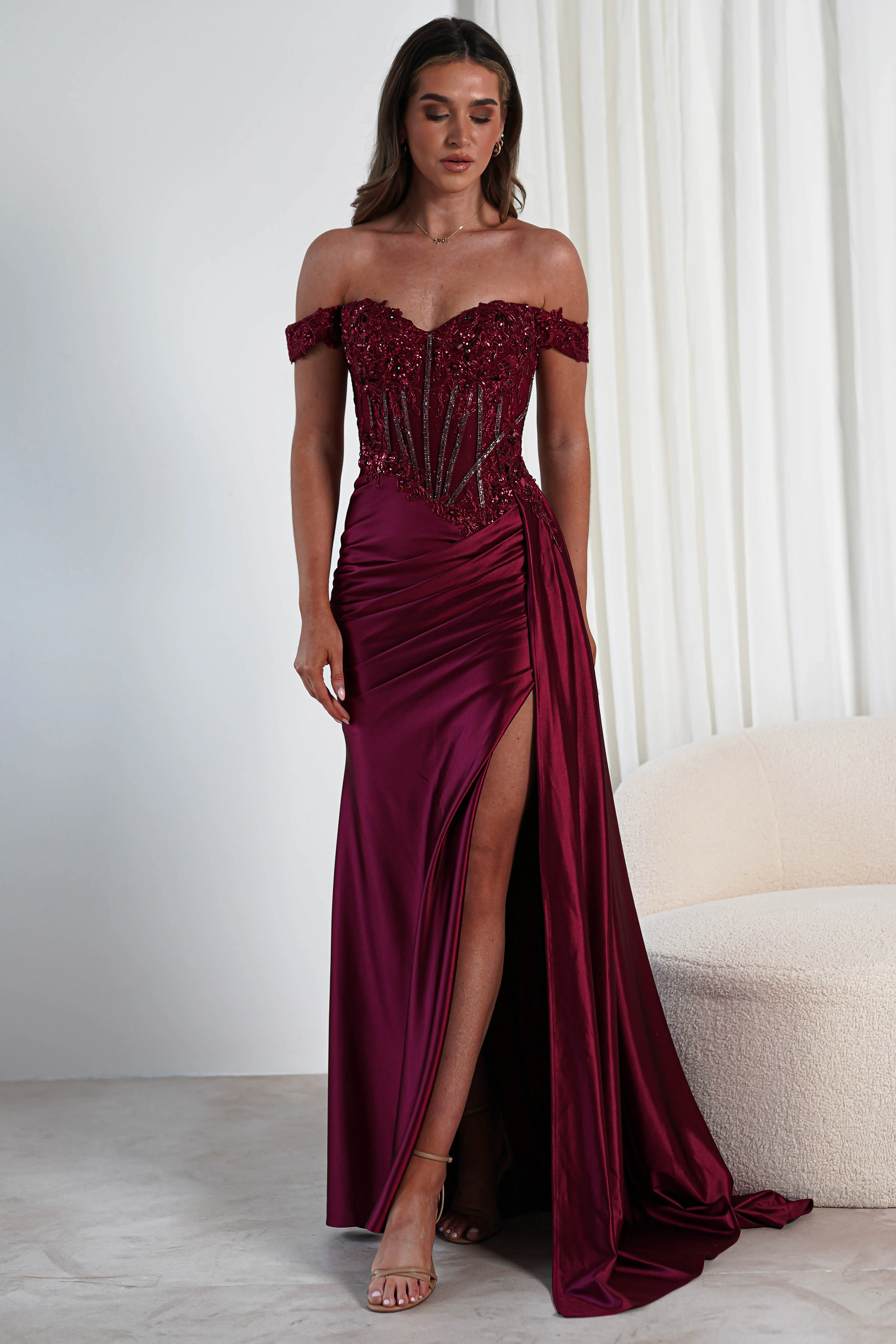 Marsela Lace Bodice Gown | Burgundy - Image 5