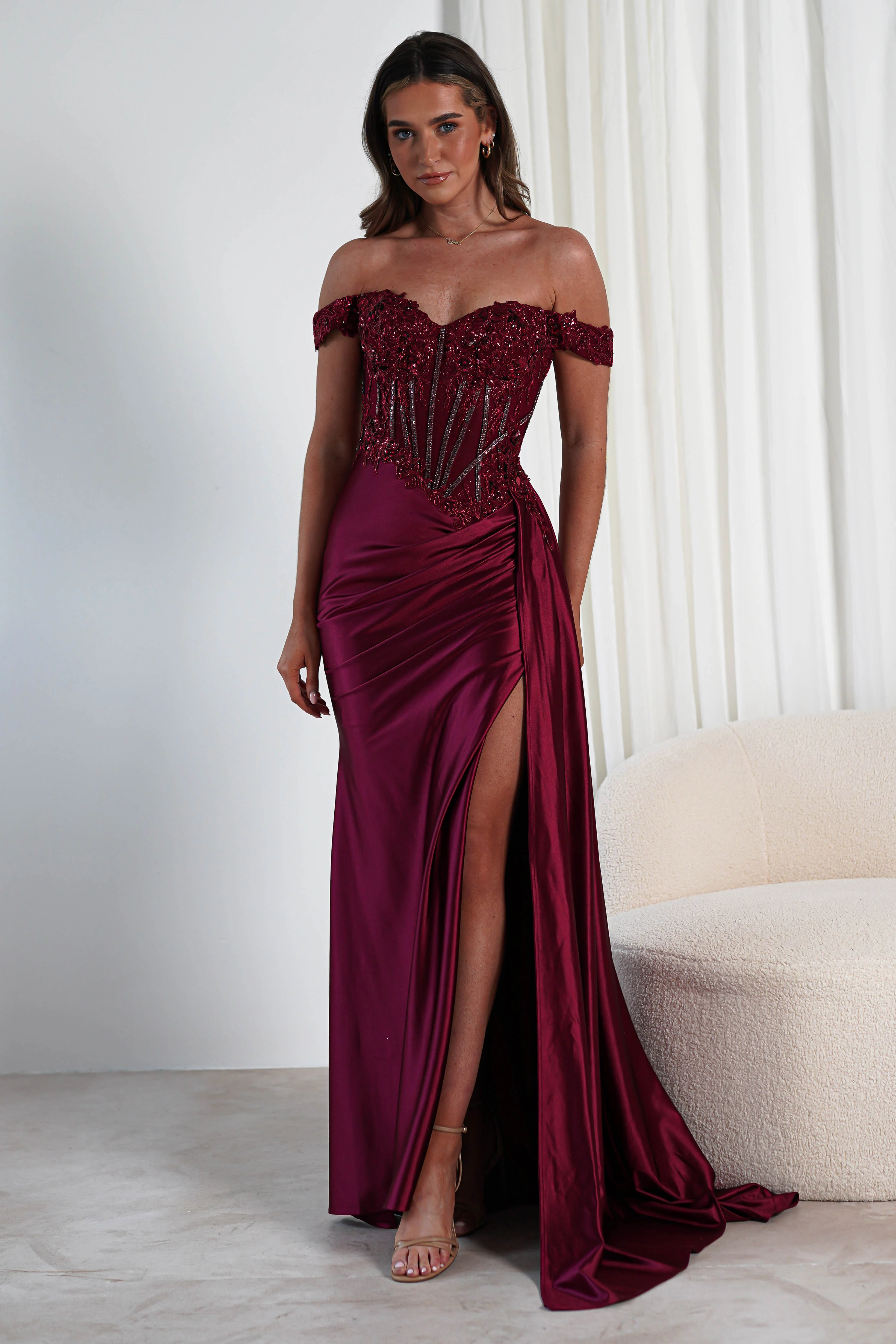 Marsela Lace Bodice Gown | Burgundy - Image 6