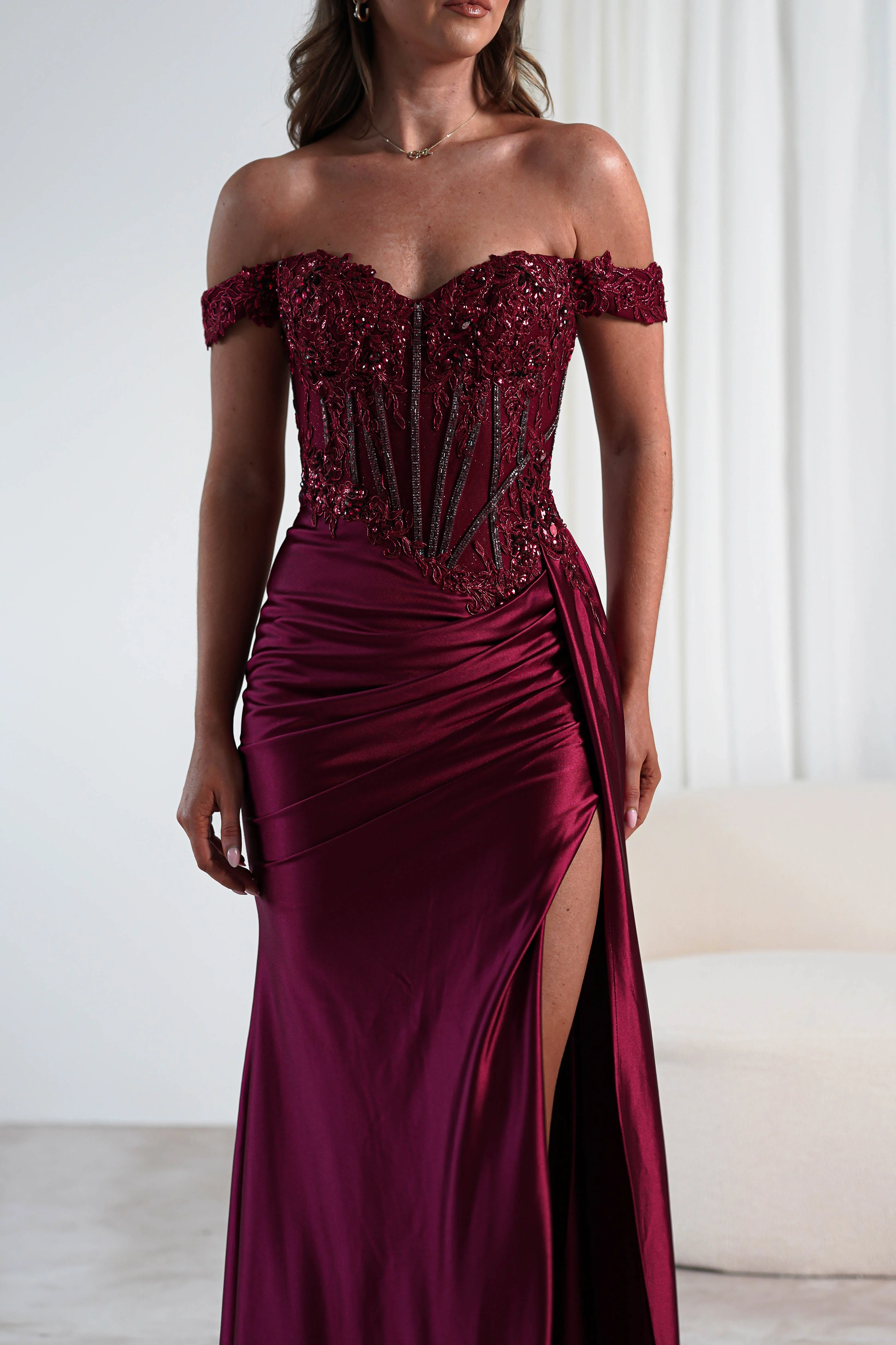 Marsela Lace Bodice Gown | Burgundy - Image 7