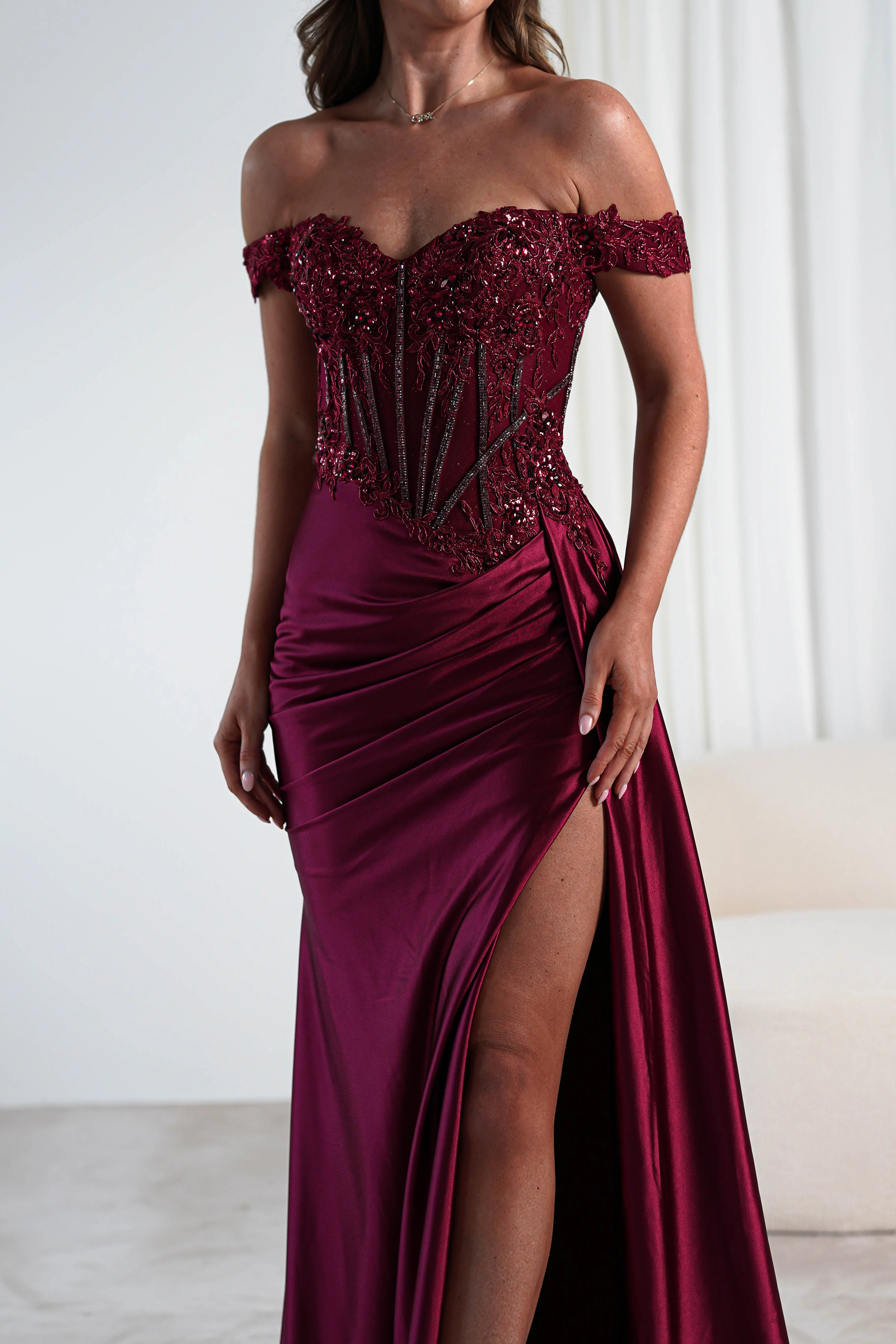 Marsela Lace Bodice Gown | Burgundy - Image 8