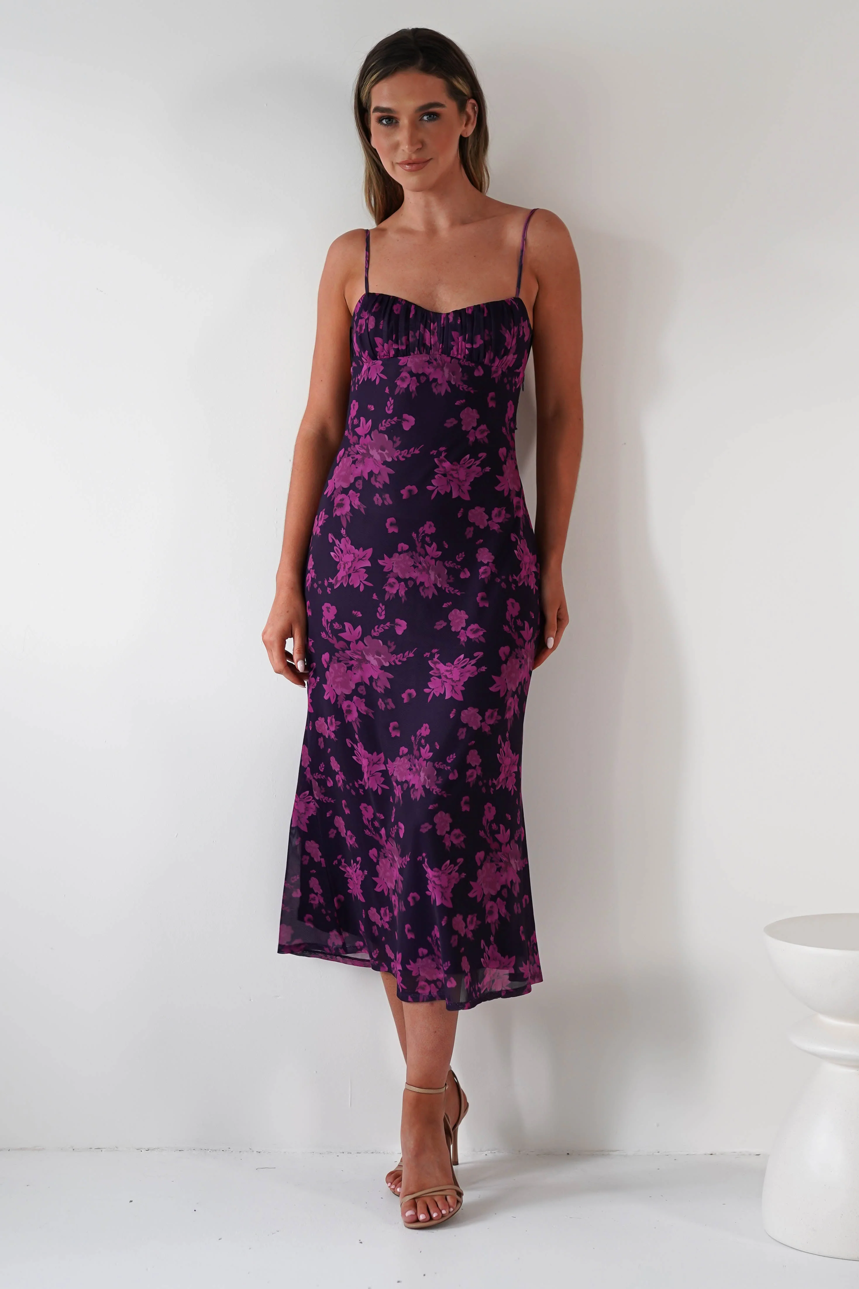 Merlo Low Back Midaxi Dress | Grape Print - Image 10