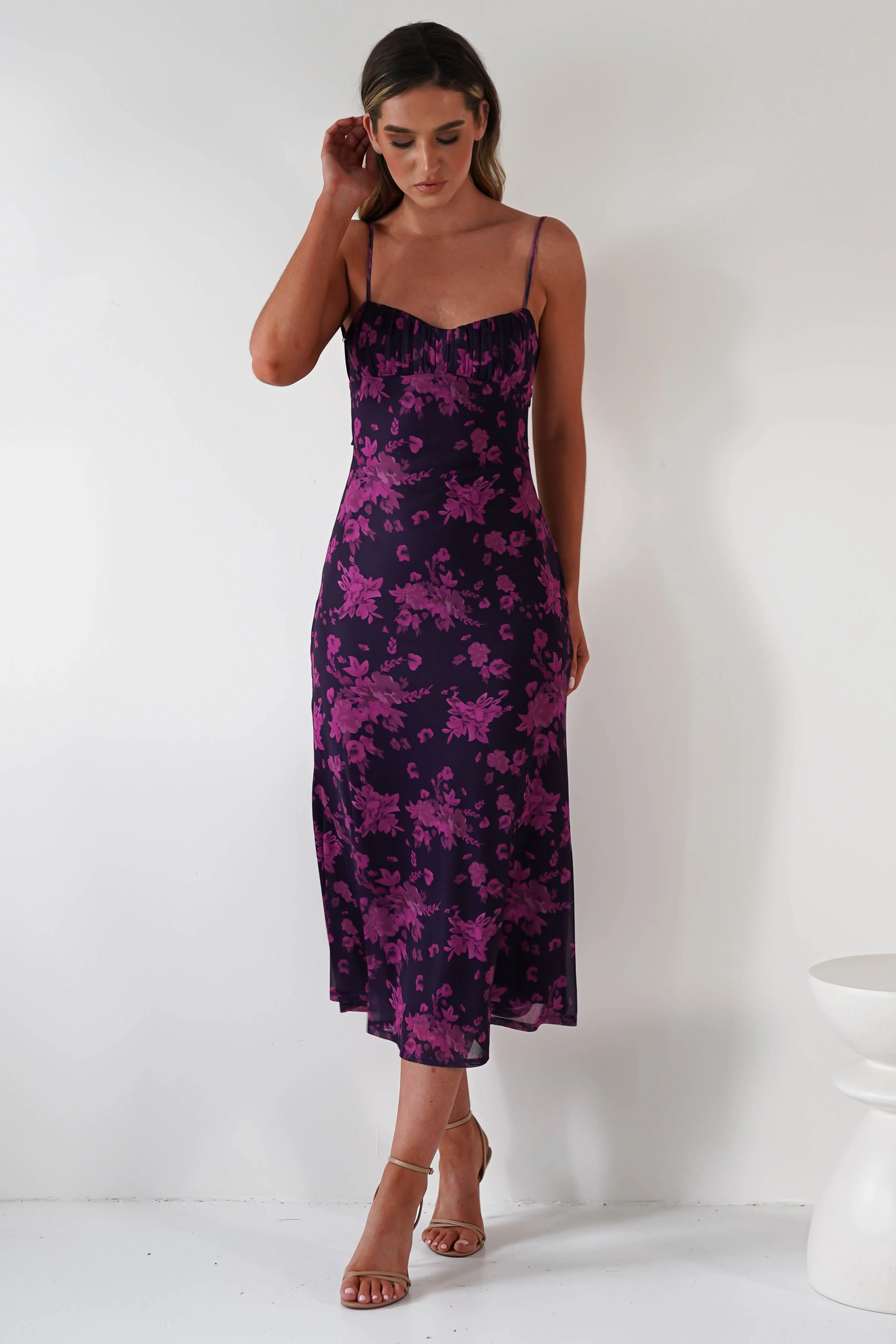 Merlo Low Back Midaxi Dress | Grape Print - Image 11