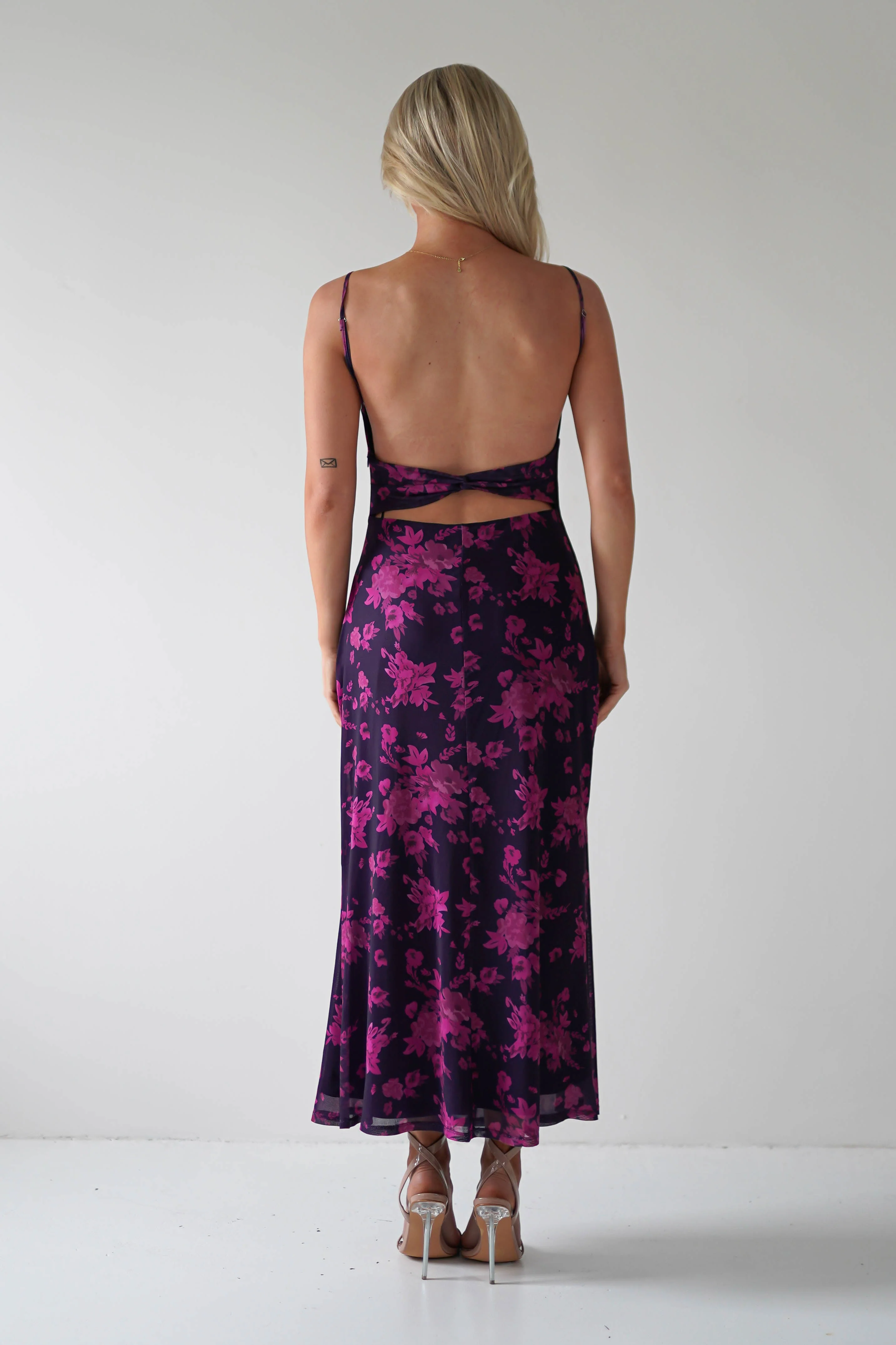 Merlo Low Back Midaxi Dress | Grape Print - Image 3