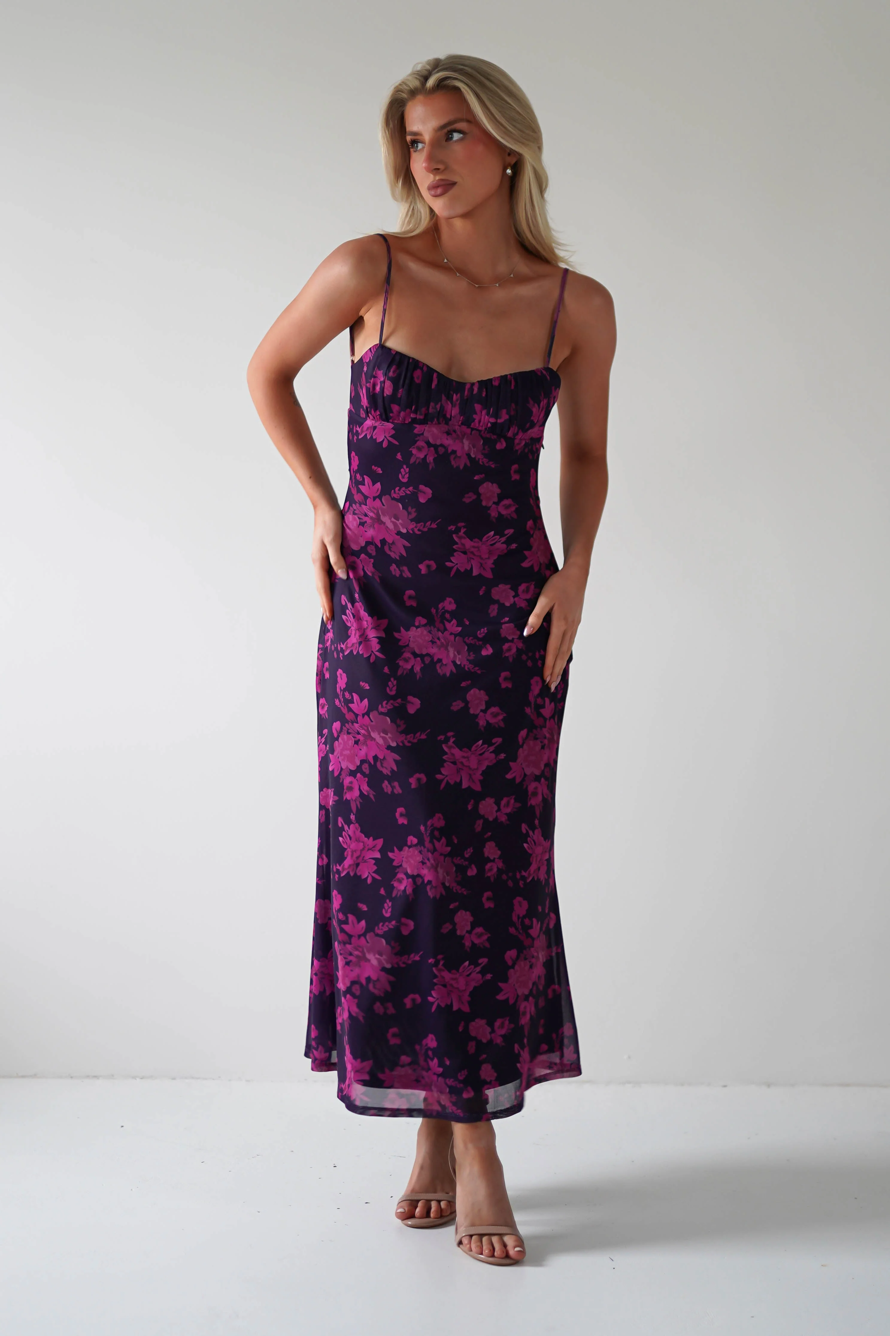 Merlo Low Back Midaxi Dress | Grape Print - Image 4
