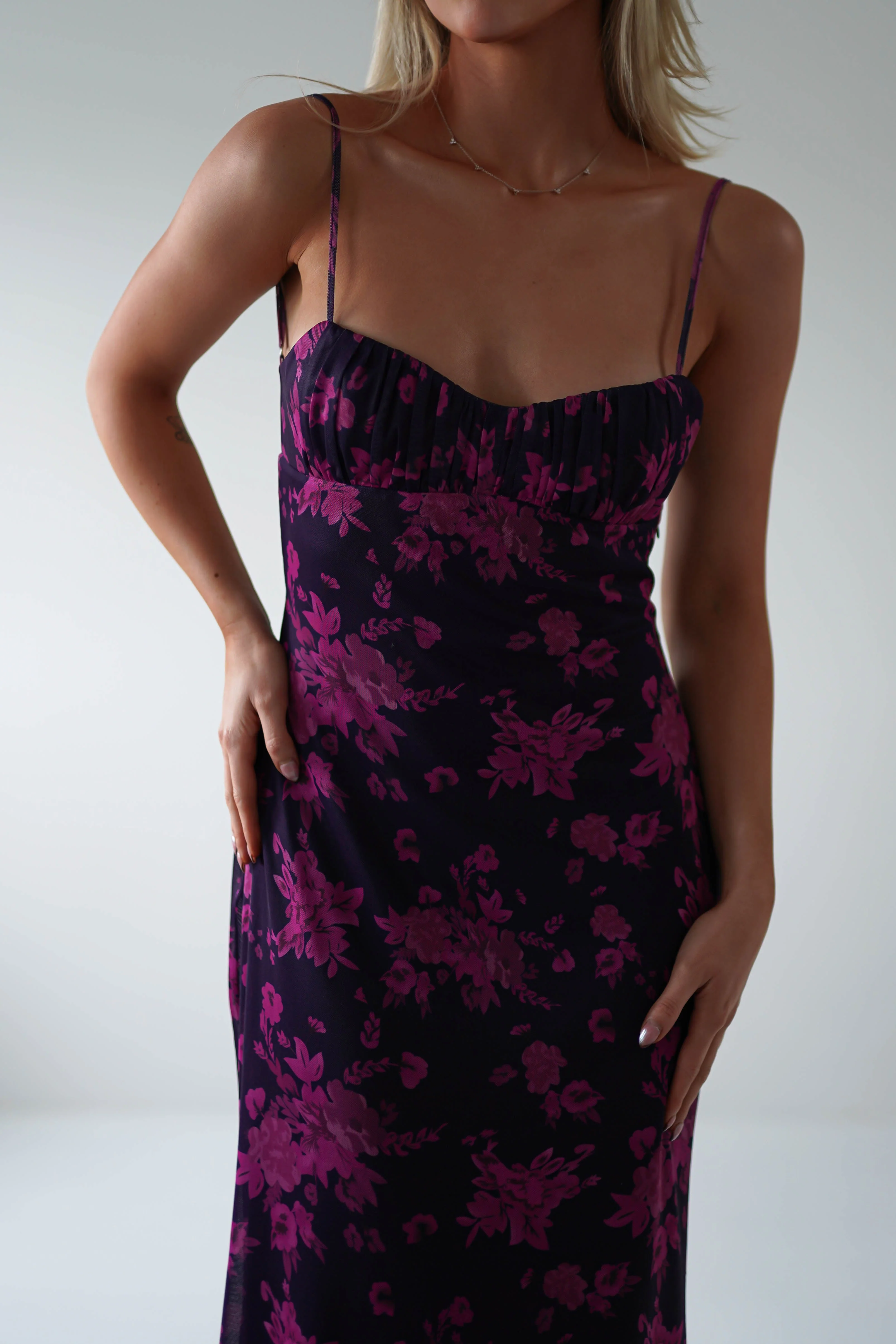 Merlo Low Back Midaxi Dress | Grape Print - Image 6