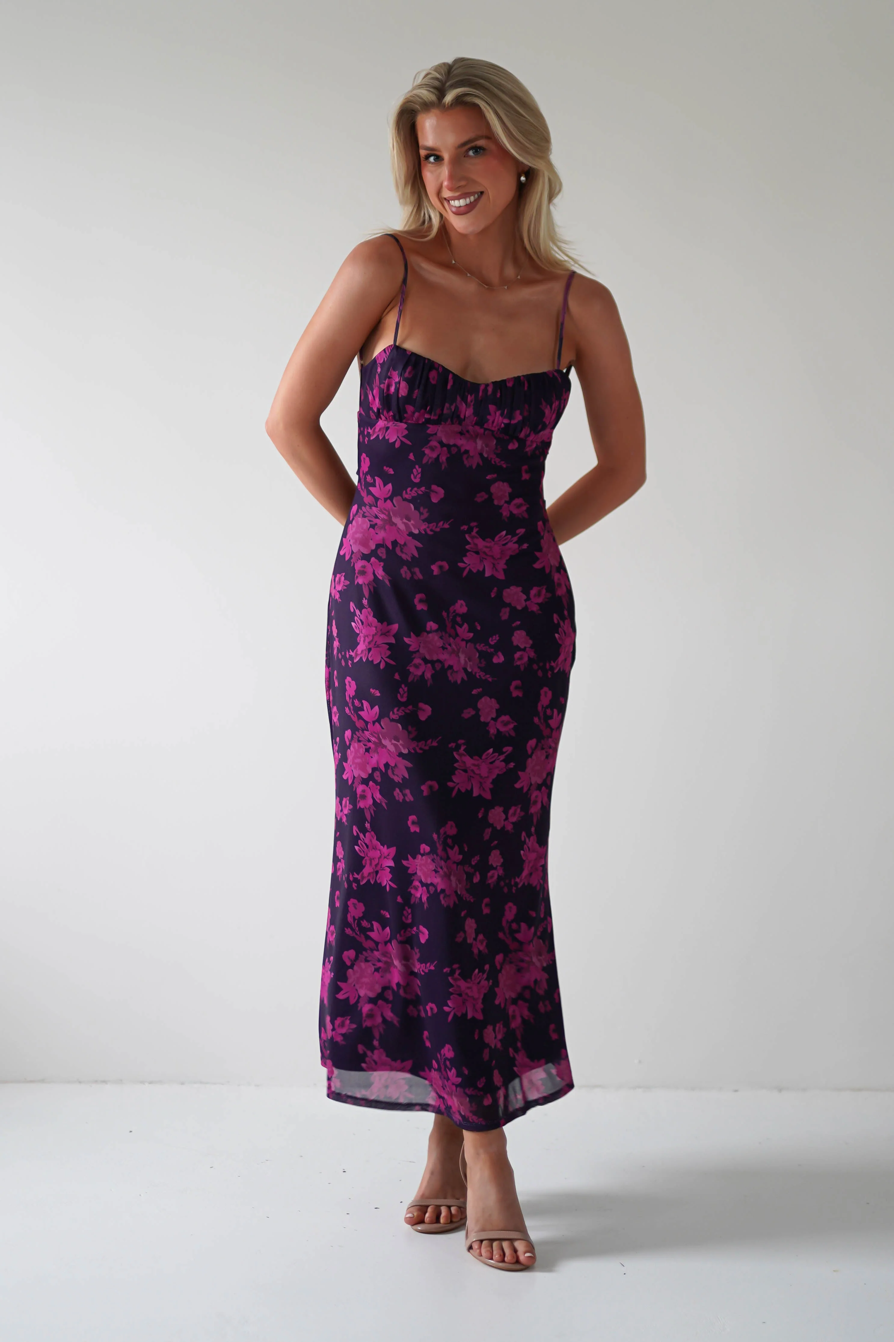 Merlo Low Back Midaxi Dress | Grape Print - Image 8
