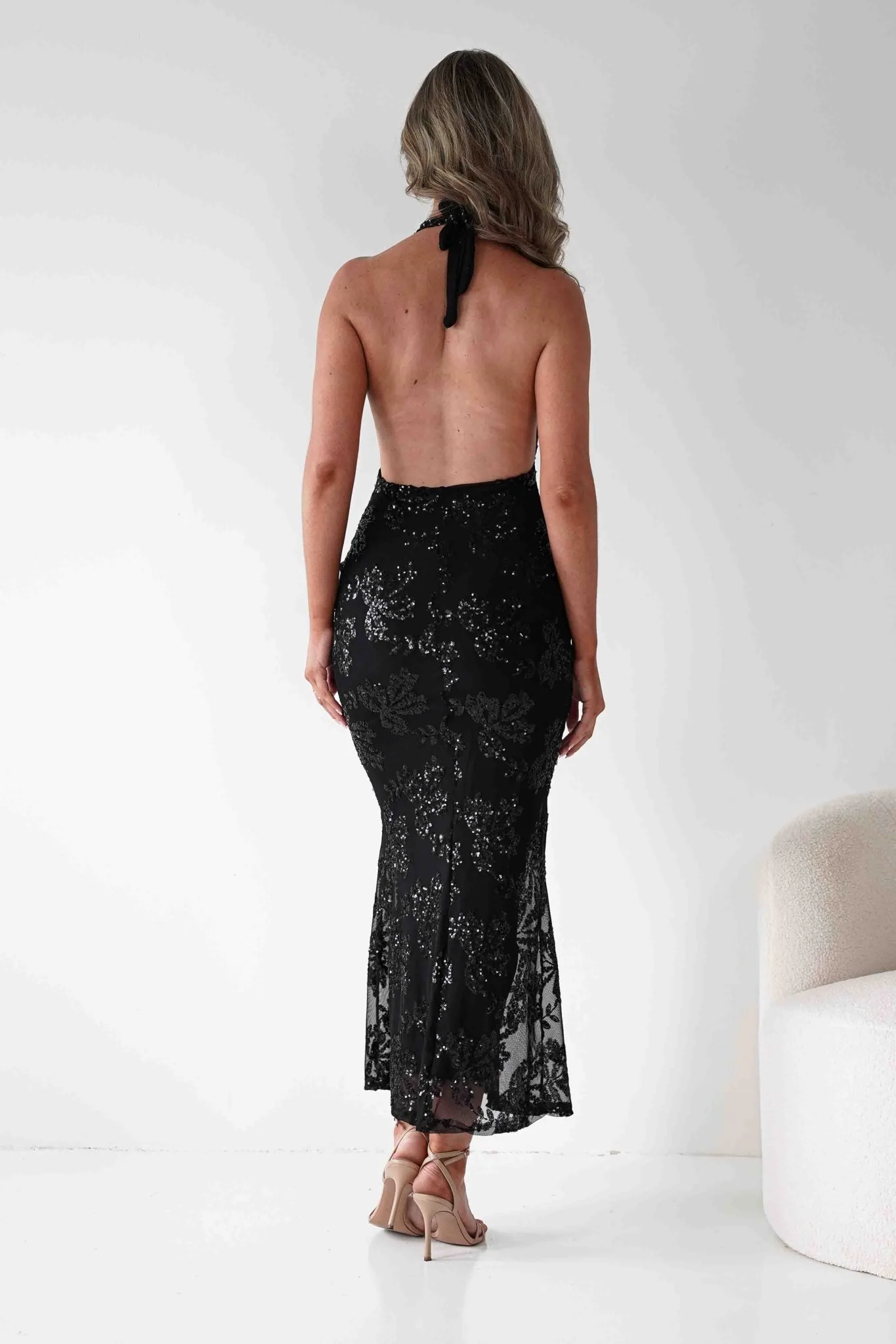 Michaela Halterneck Sequin Maxi Dress | Black - Image 5