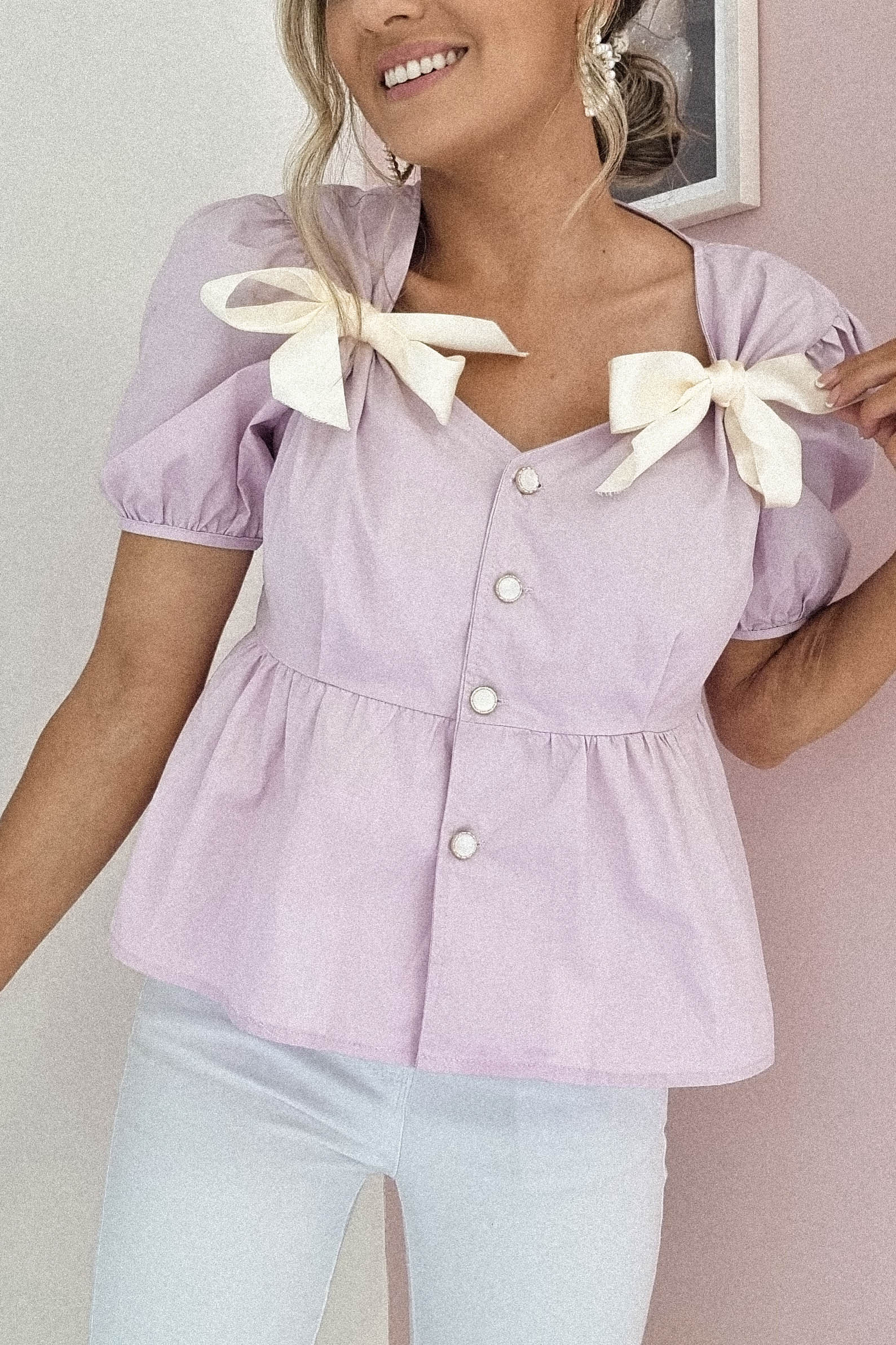 Minnie Bow Detail Blouse | Lilac - Image 3