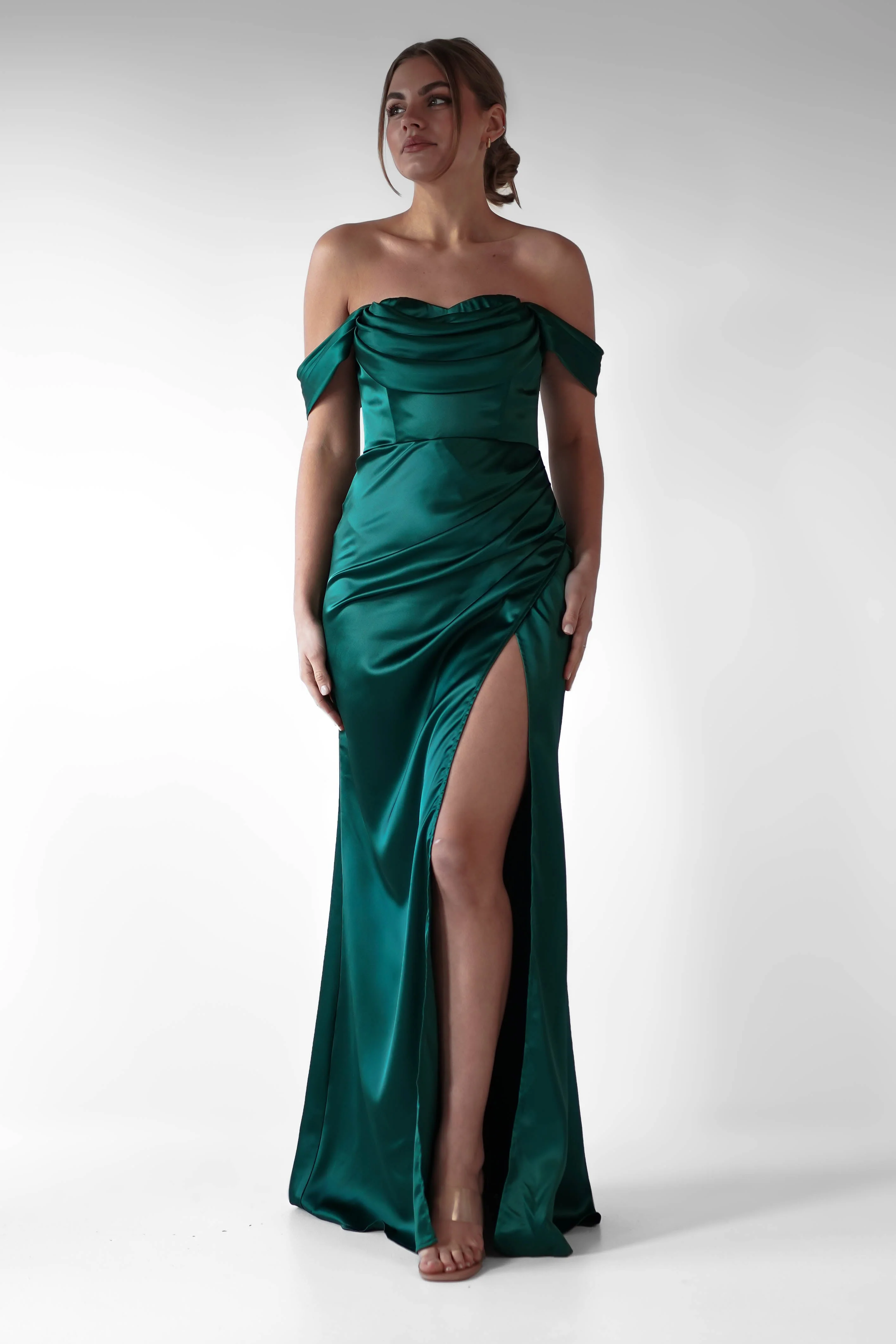 Monica Off The Shoulder Gown | Emerald Green - Image 6