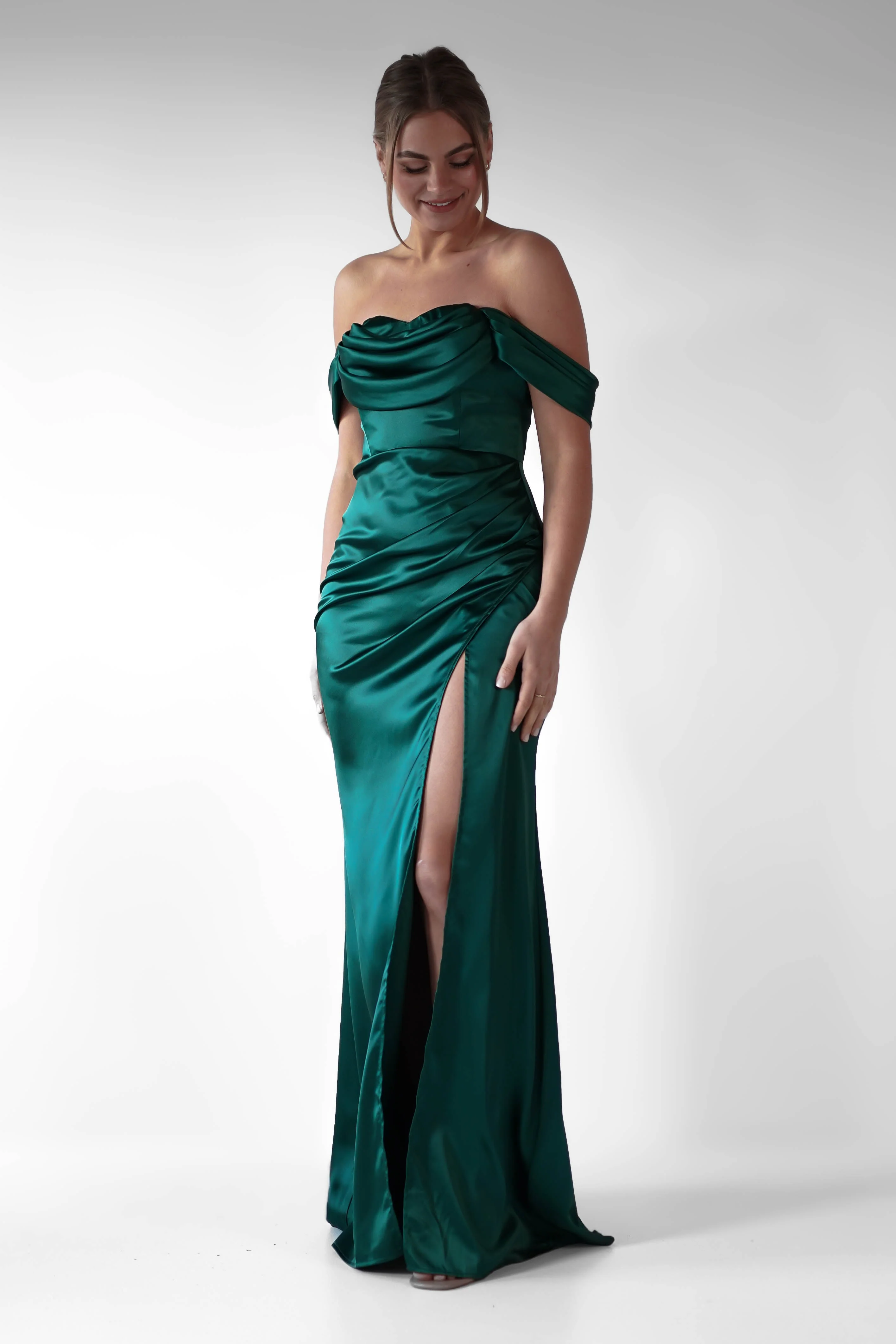 Monica Off The Shoulder Gown | Emerald Green - Image 7