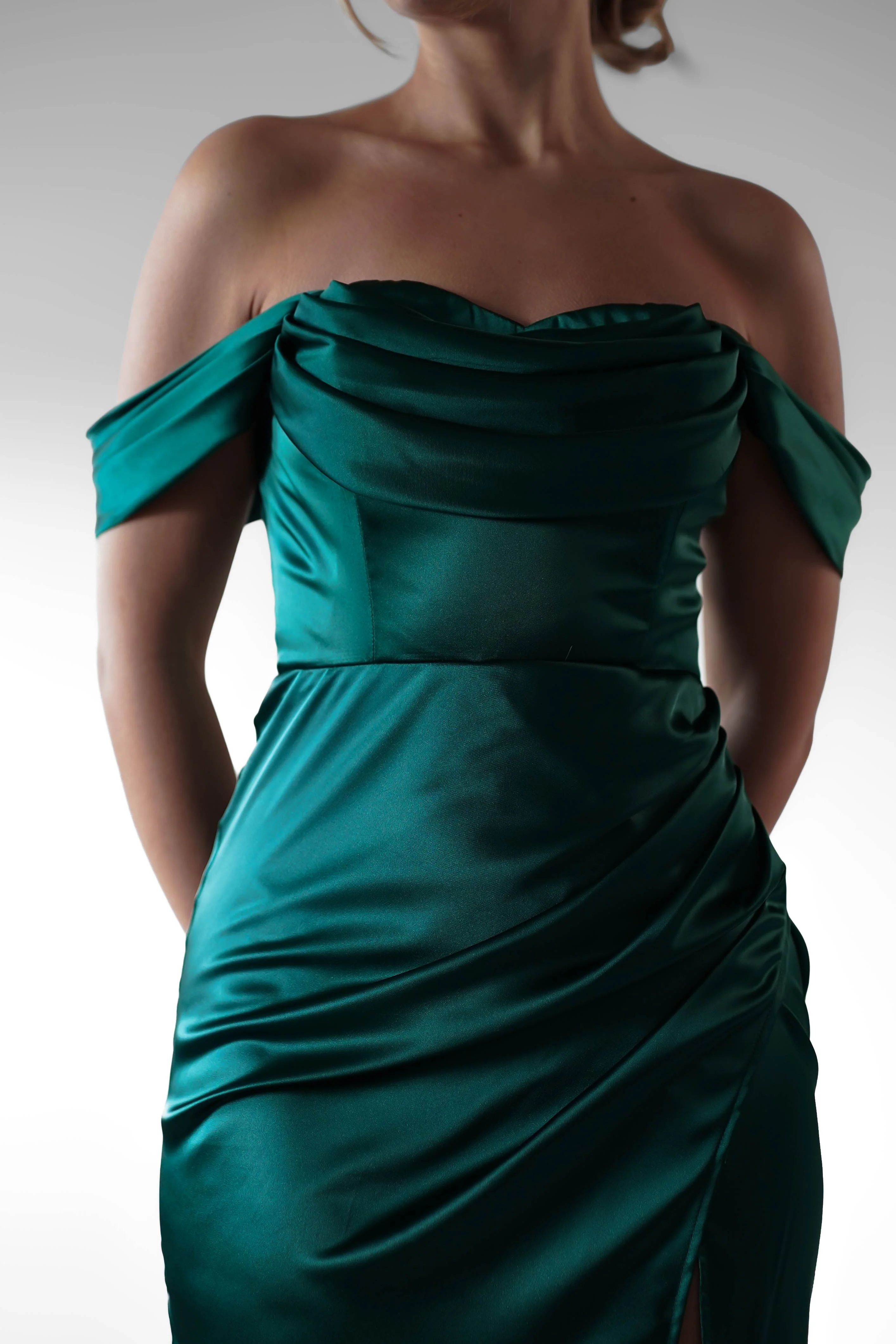 Monica Off The Shoulder Gown | Emerald Green - Image 9