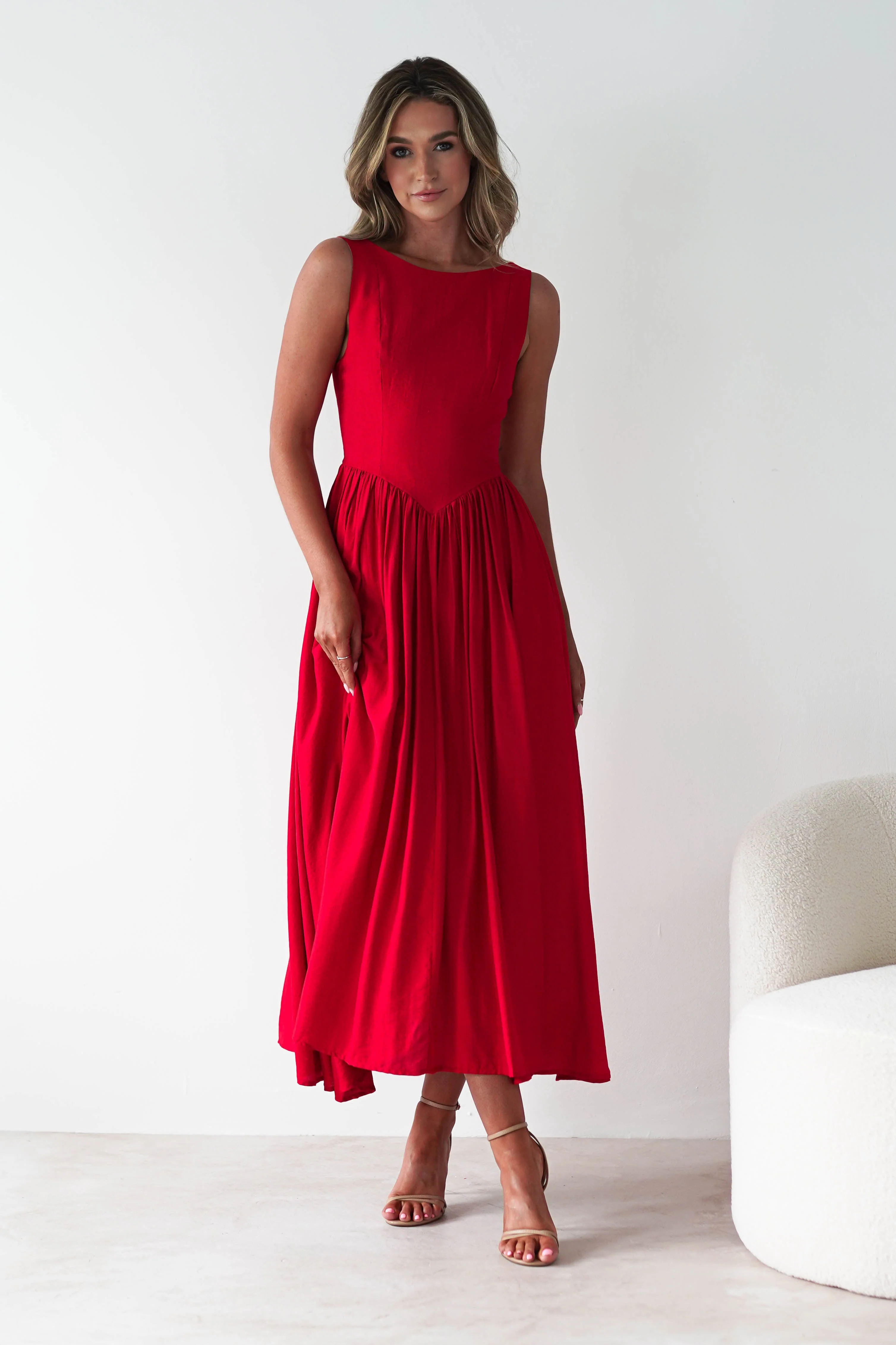 Monroe Skater Midaxi Dress | Red - Image 3