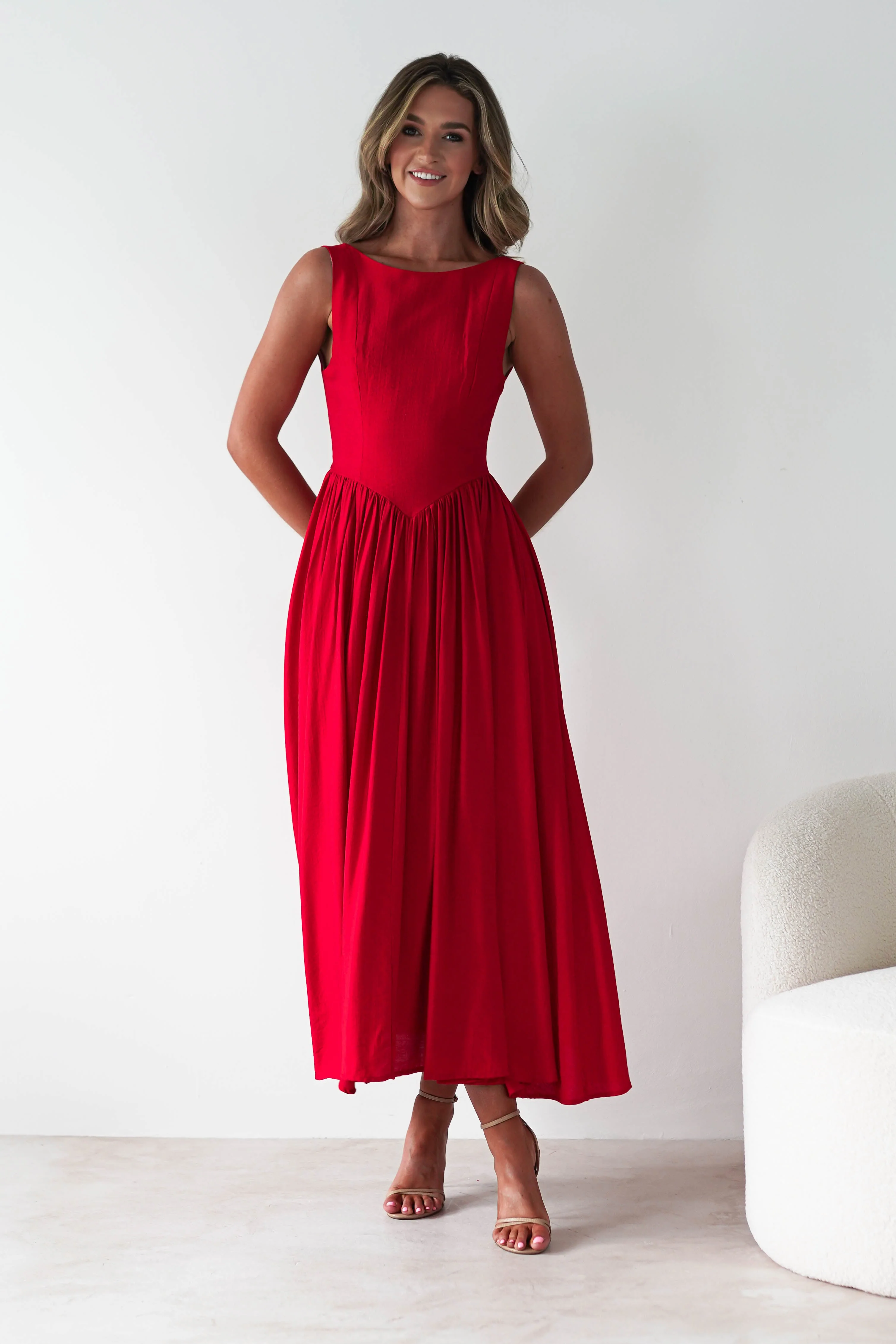 Monroe Skater Midaxi Dress | Red - Image 4