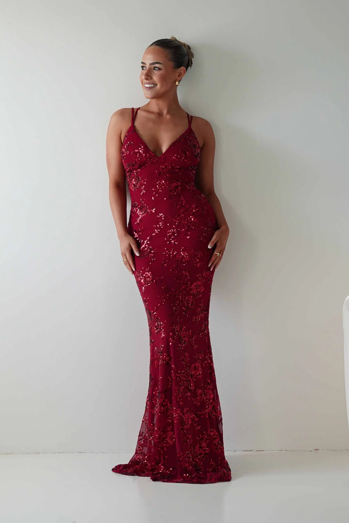 Morgan Sequin Embroidered Maxi Gown | Red - Image 11