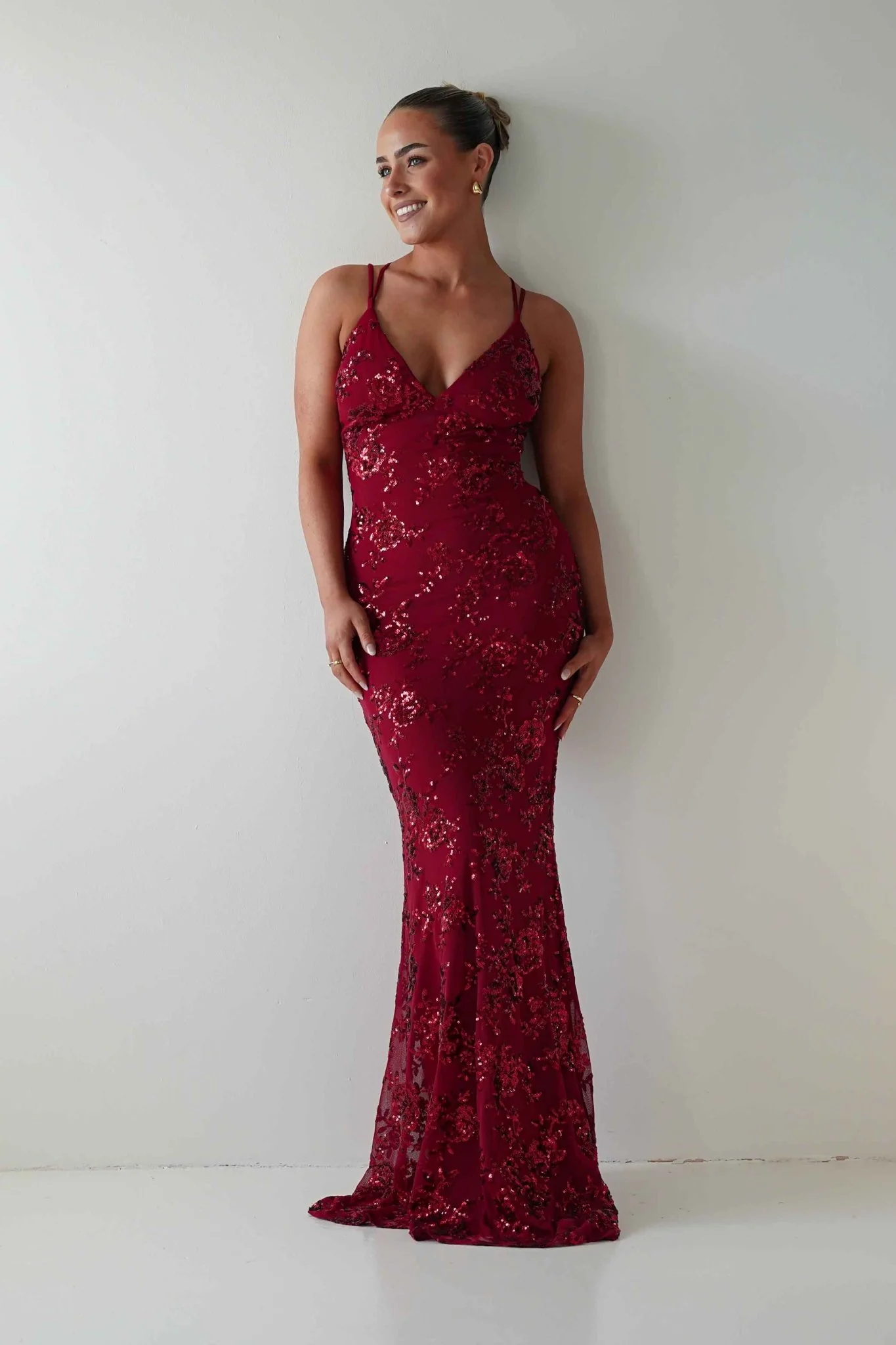 Morgan Sequin Embroidered Maxi Gown | Red - Image 12