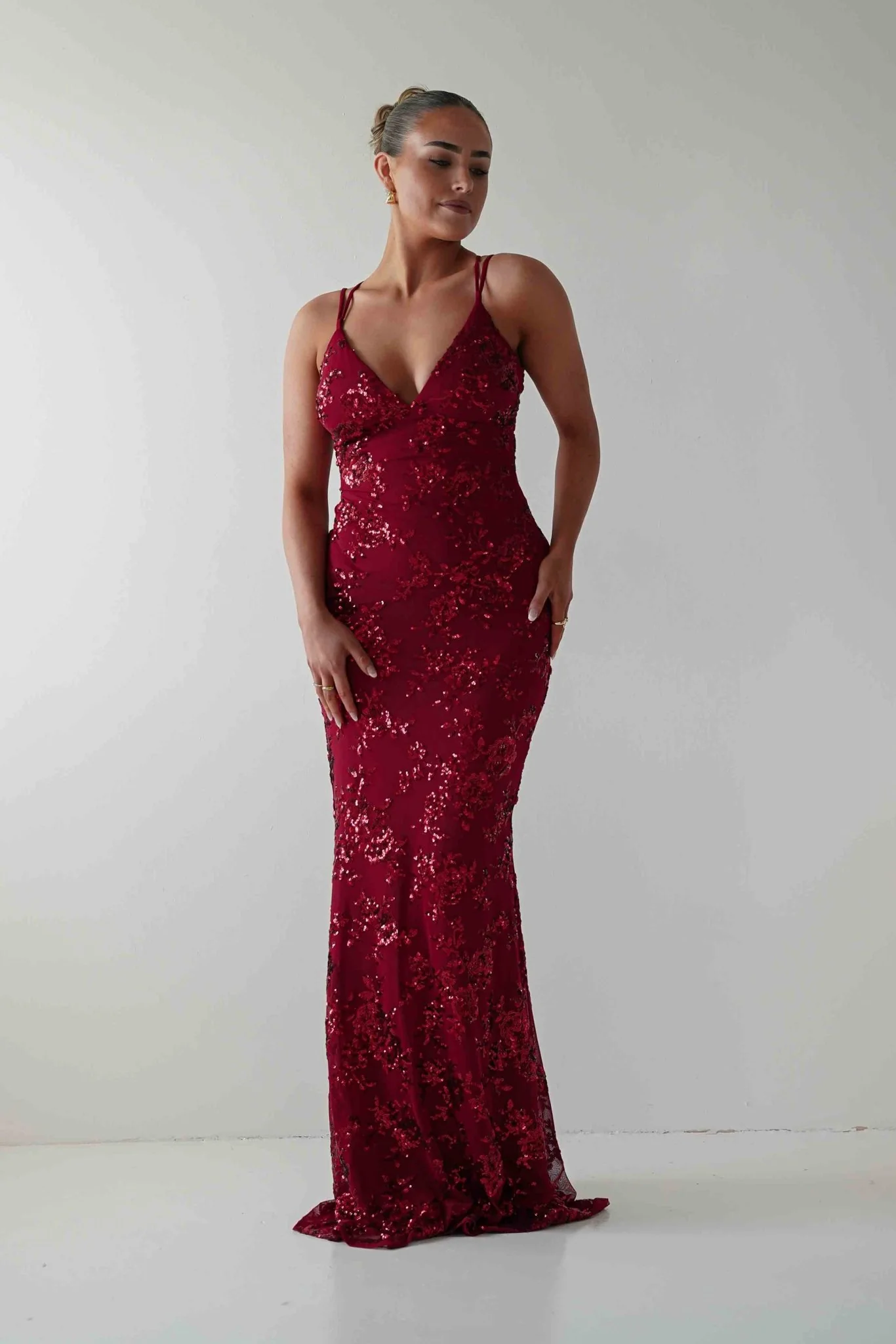 Morgan Sequin Embroidered Maxi Gown | Red - Image 3